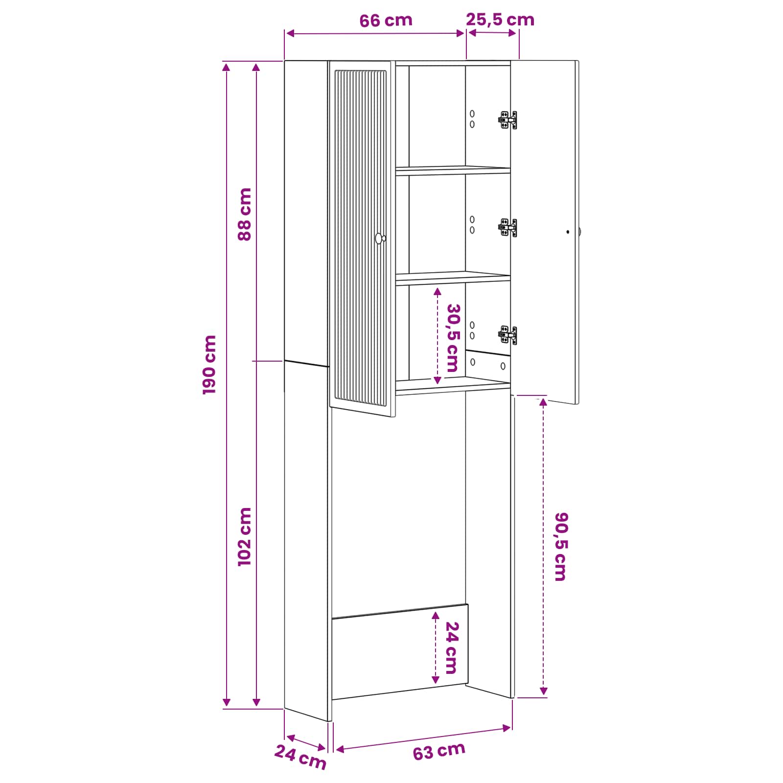 Tualeto spintelė EDE Betono pilka 66 x 25,5 x 190 cm