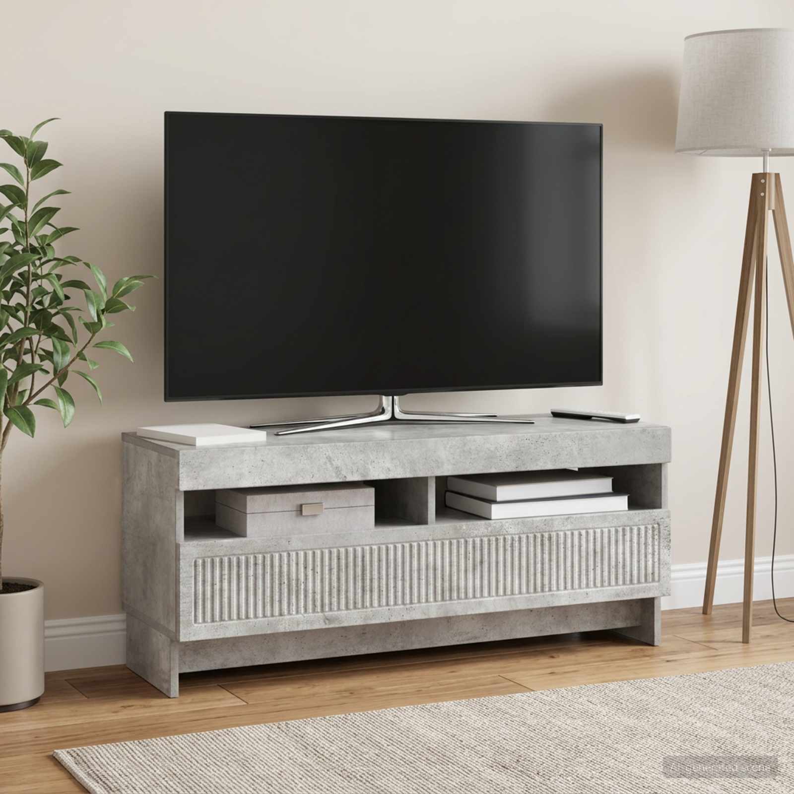 LED televizoriaus spintelė Betono pilka Apdirbta mediena
