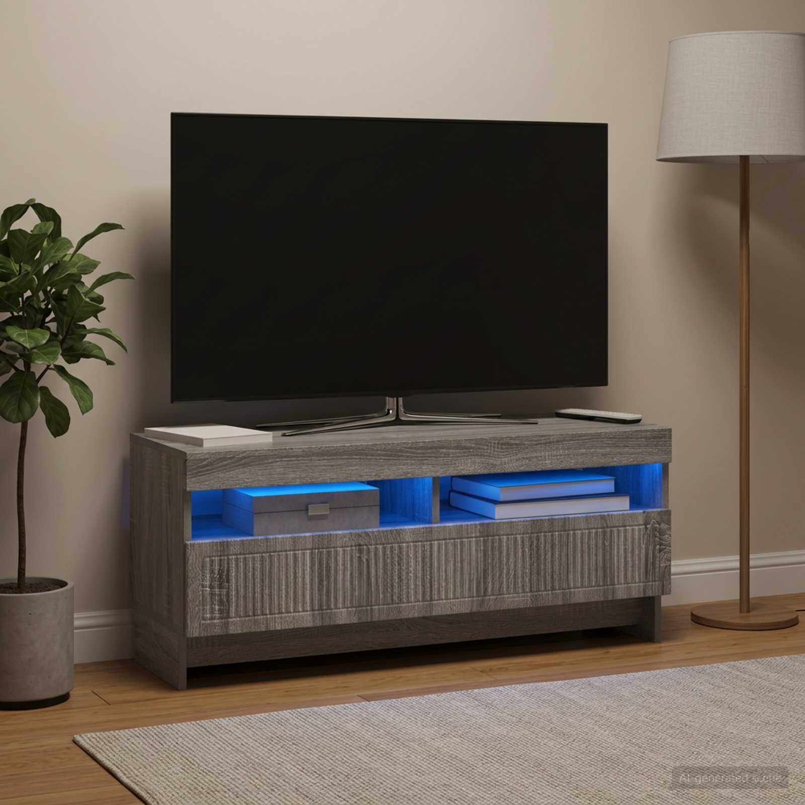 LED televizoriaus spintelė Pilka Sonoma Apdirbta mediena