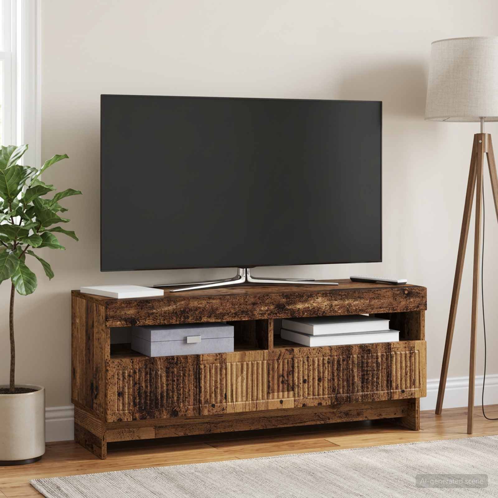 LED televizoriaus spintelė Sendintos medienos Apdirbta mediena