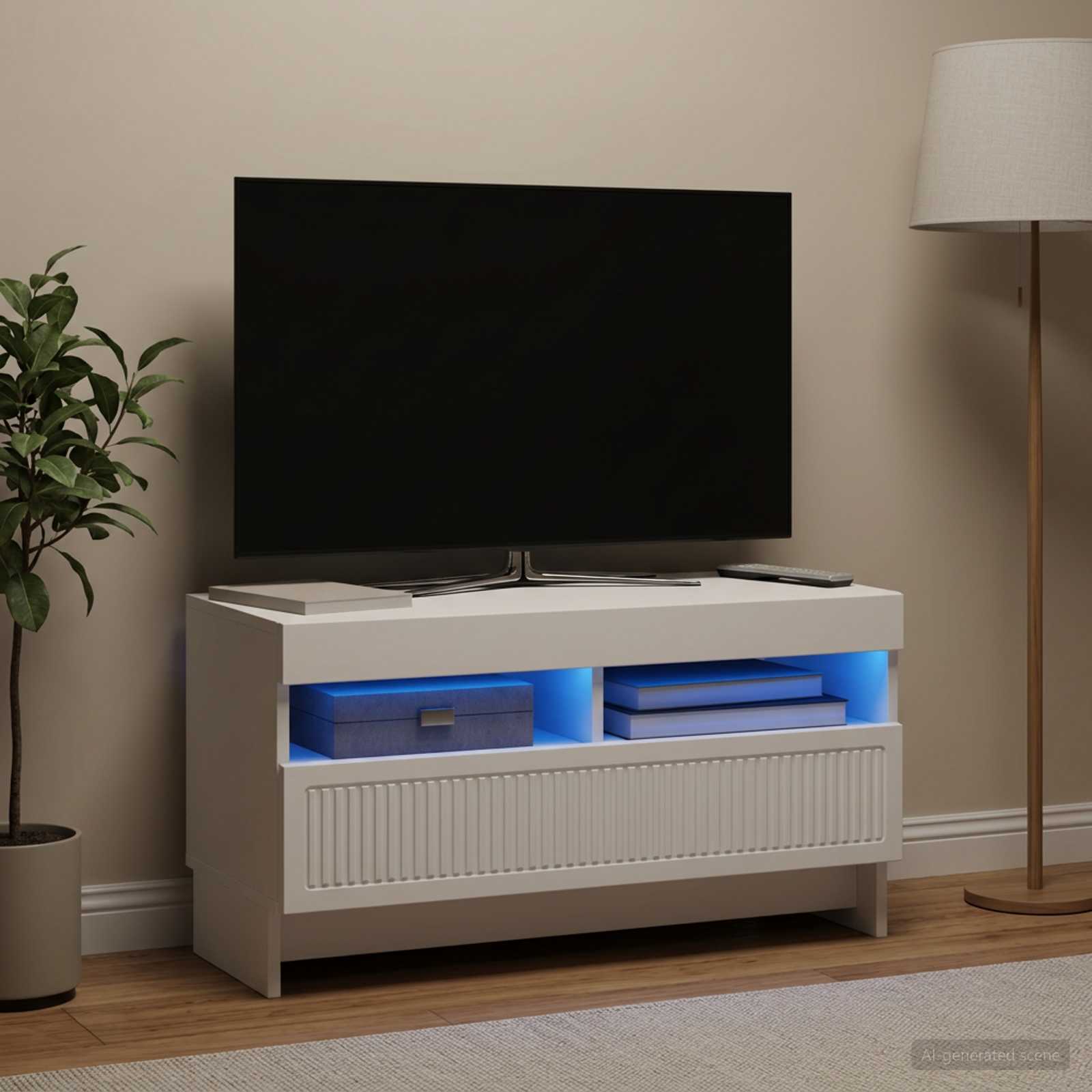 LED televizoriaus spintelė Balta Apdirbta mediena