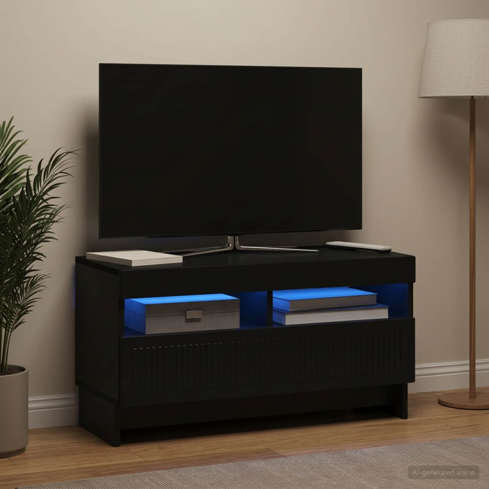 LED televizoriaus spintelė Juoda Apdirbta mediena