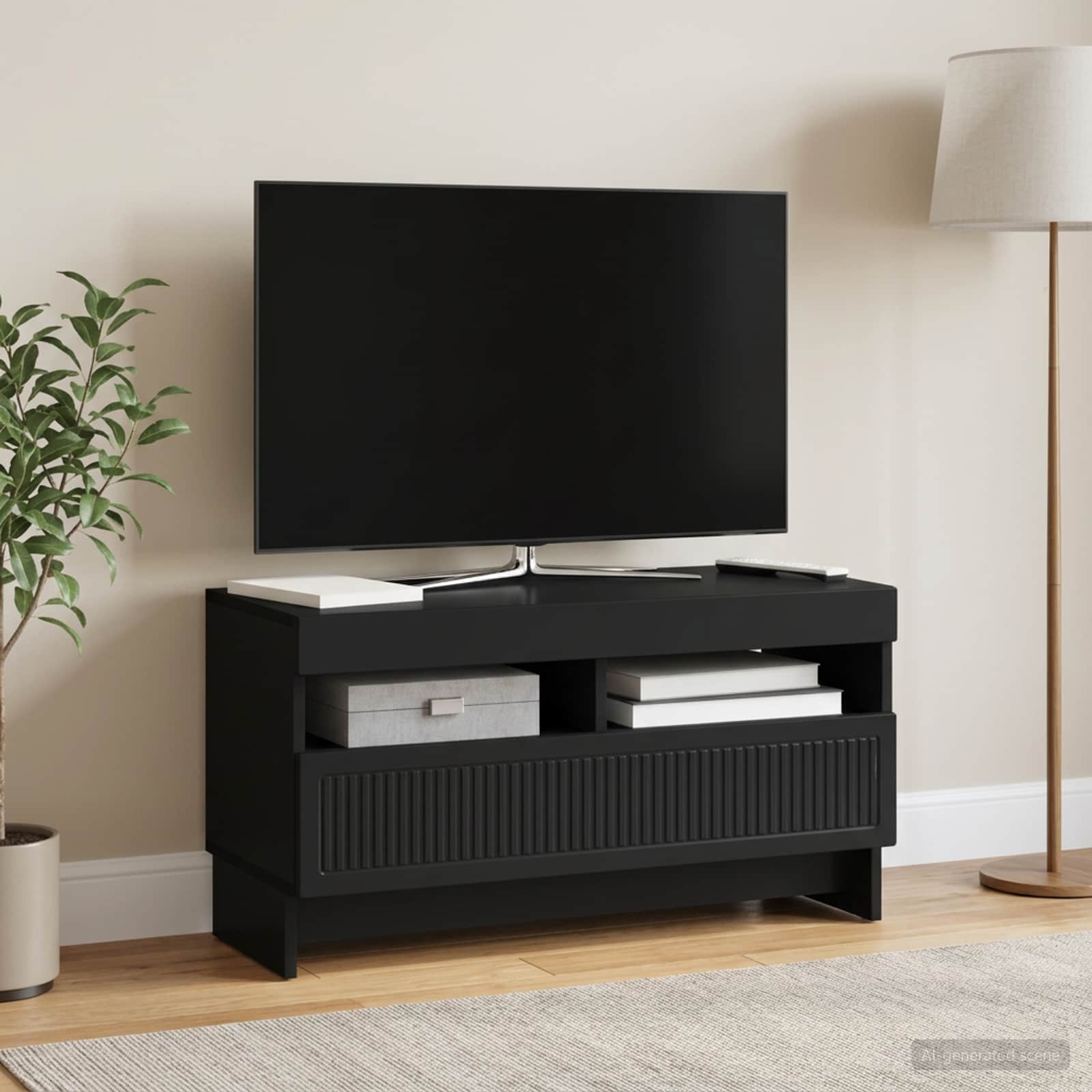 LED televizoriaus spintelė Juoda Apdirbta mediena