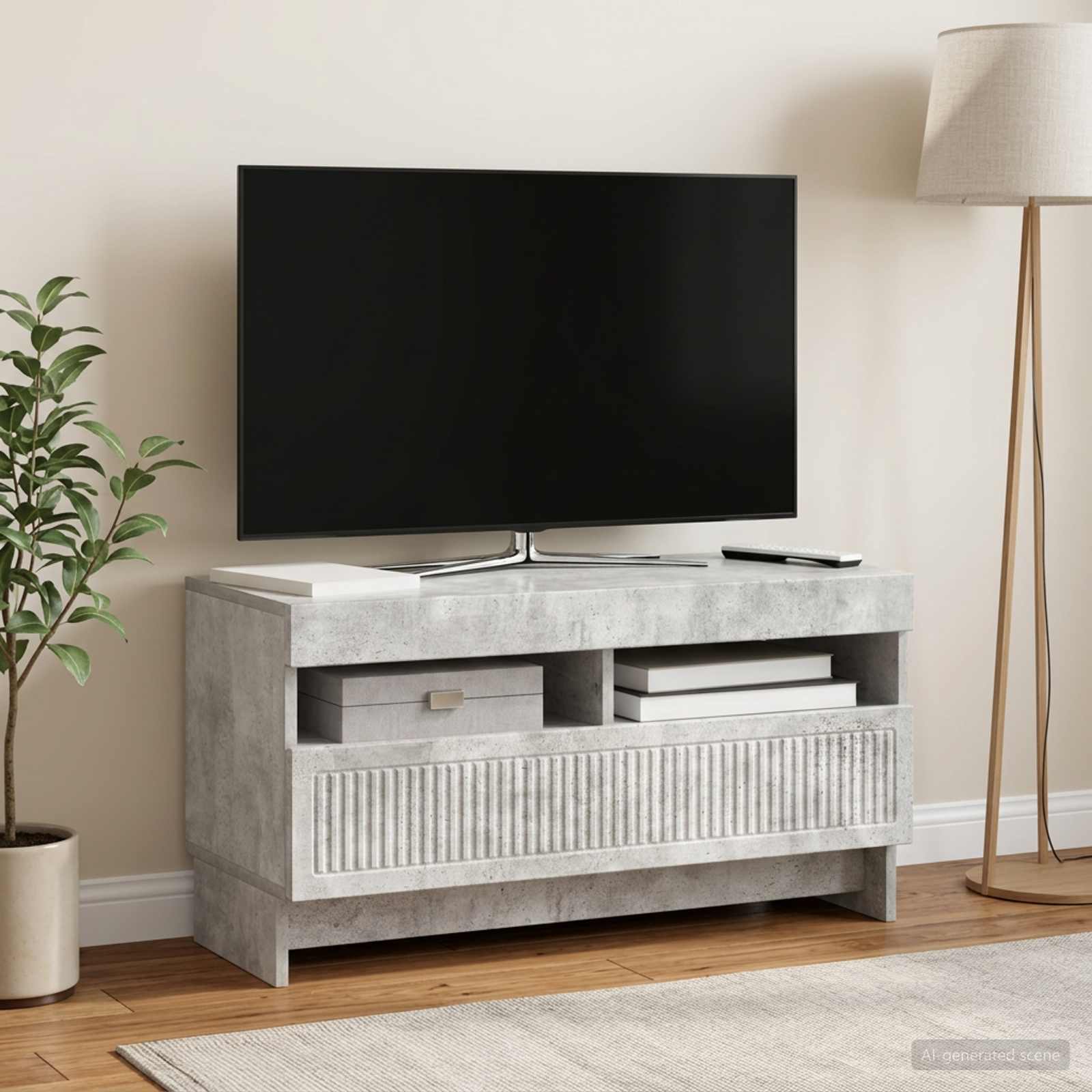 LED televizoriaus spintelė Betono pilka Apdirbta mediena