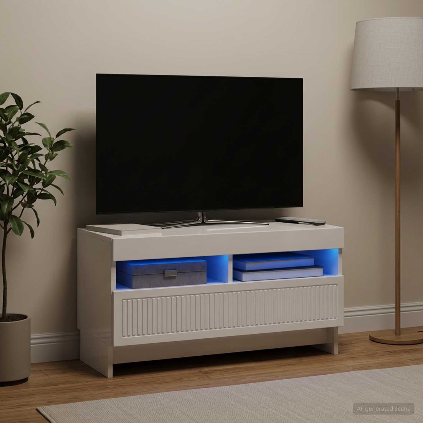 LED televizoriaus spintelė Itin blizgi balta Apdirbta mediena