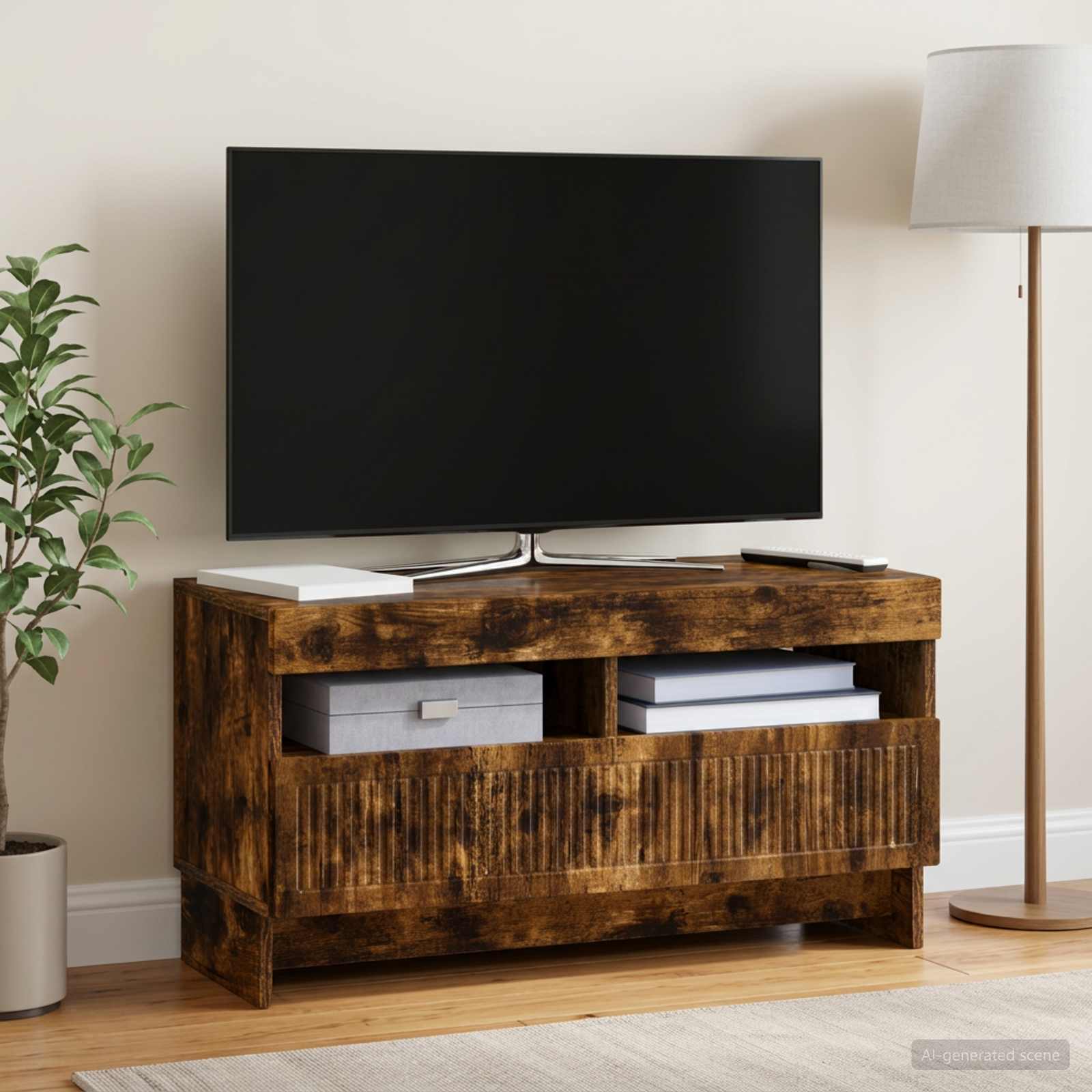 LED televizoriaus spintelė Dūminio ąžuolo Apdirbta mediena