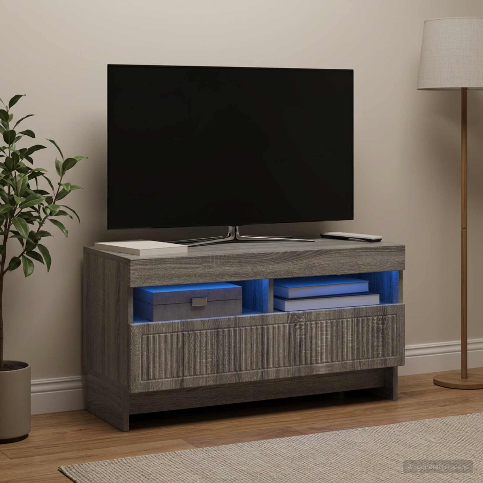 LED televizoriaus spintelė Pilka Sonoma Apdirbta mediena