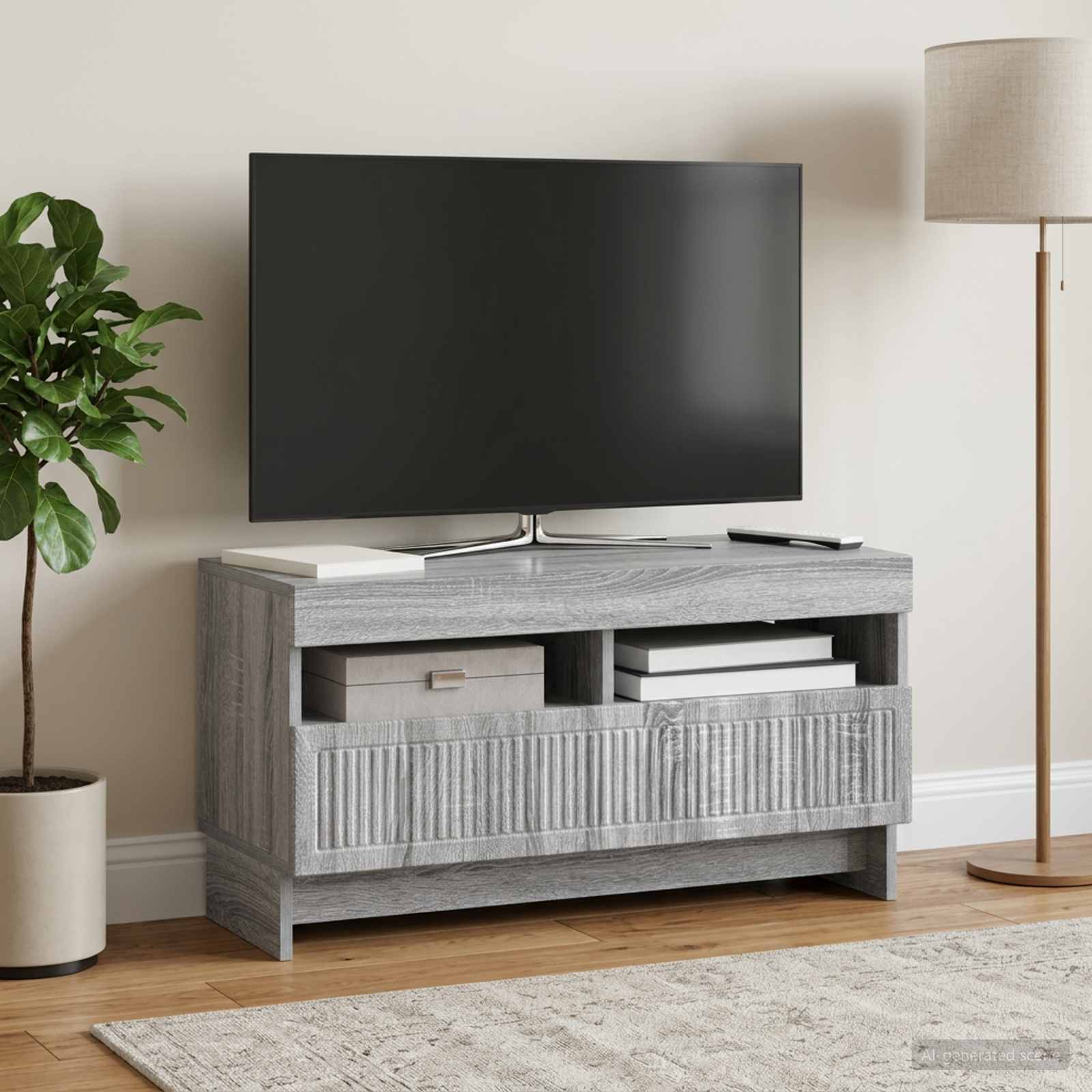 LED televizoriaus spintelė Pilka Sonoma Apdirbta mediena