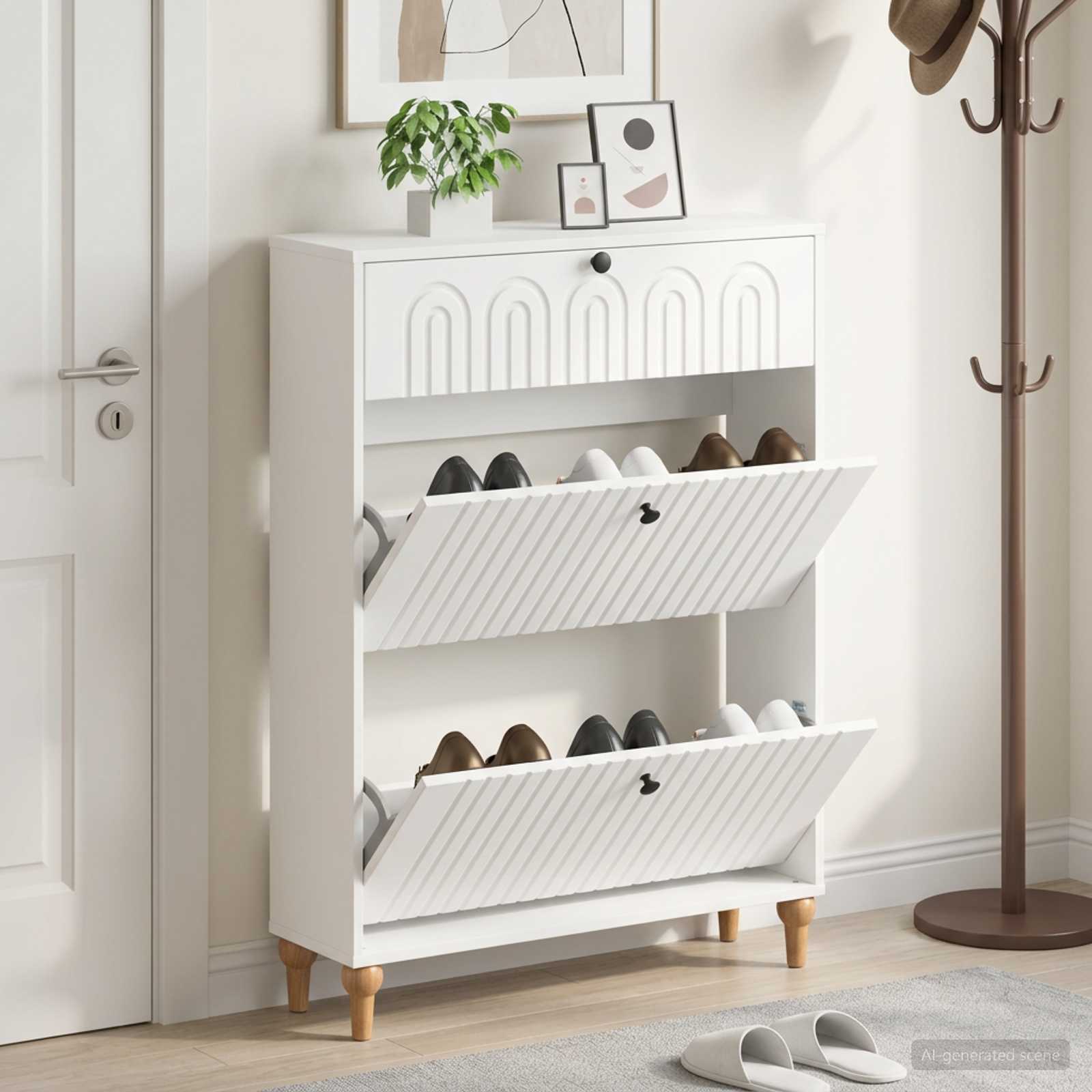 Batu skrynia ALKMAAR 78 x 24 x 103 cm Apdirbta mediena Balta