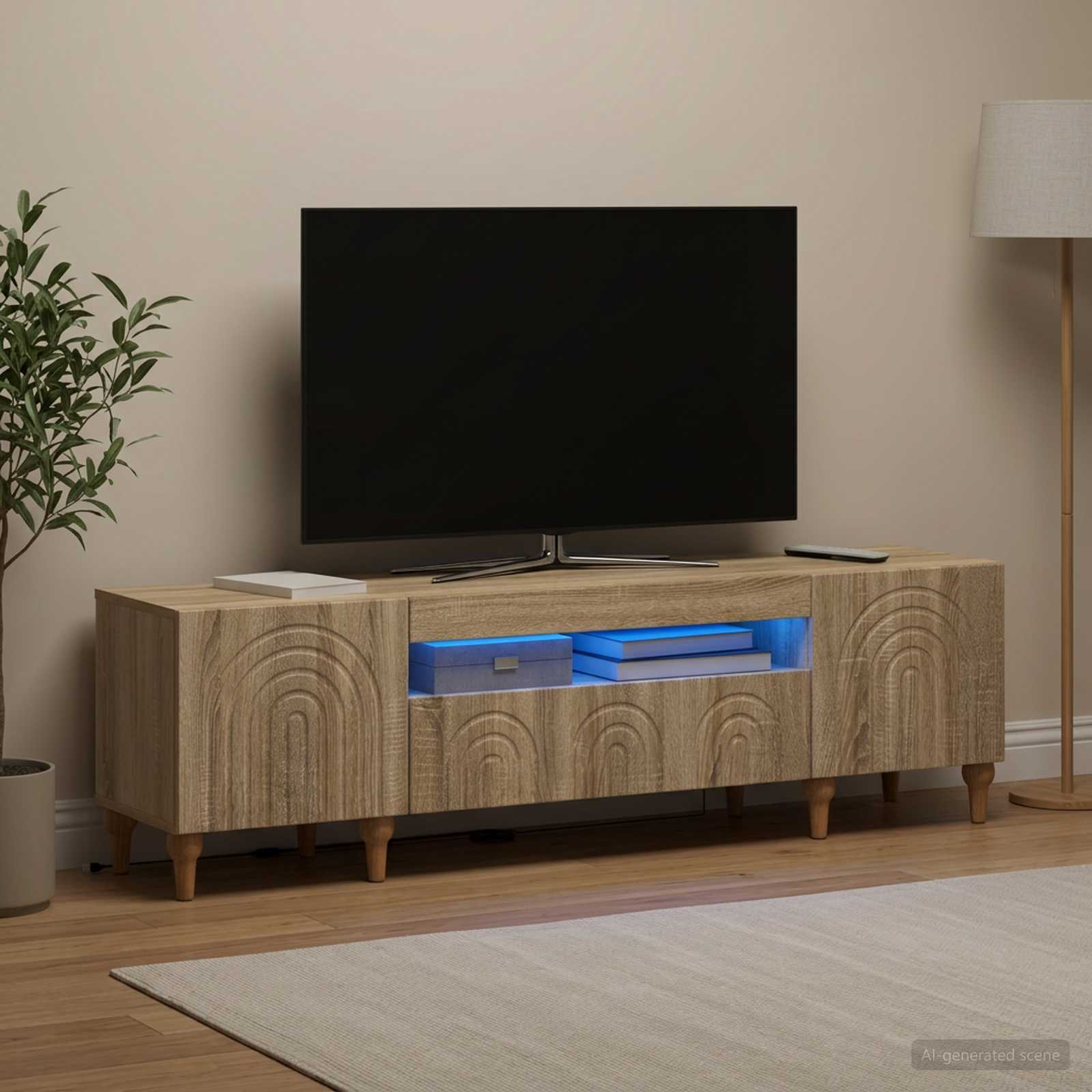 LED televizoriaus spintelė Sonoma ąžuolas Apdirbta mediena