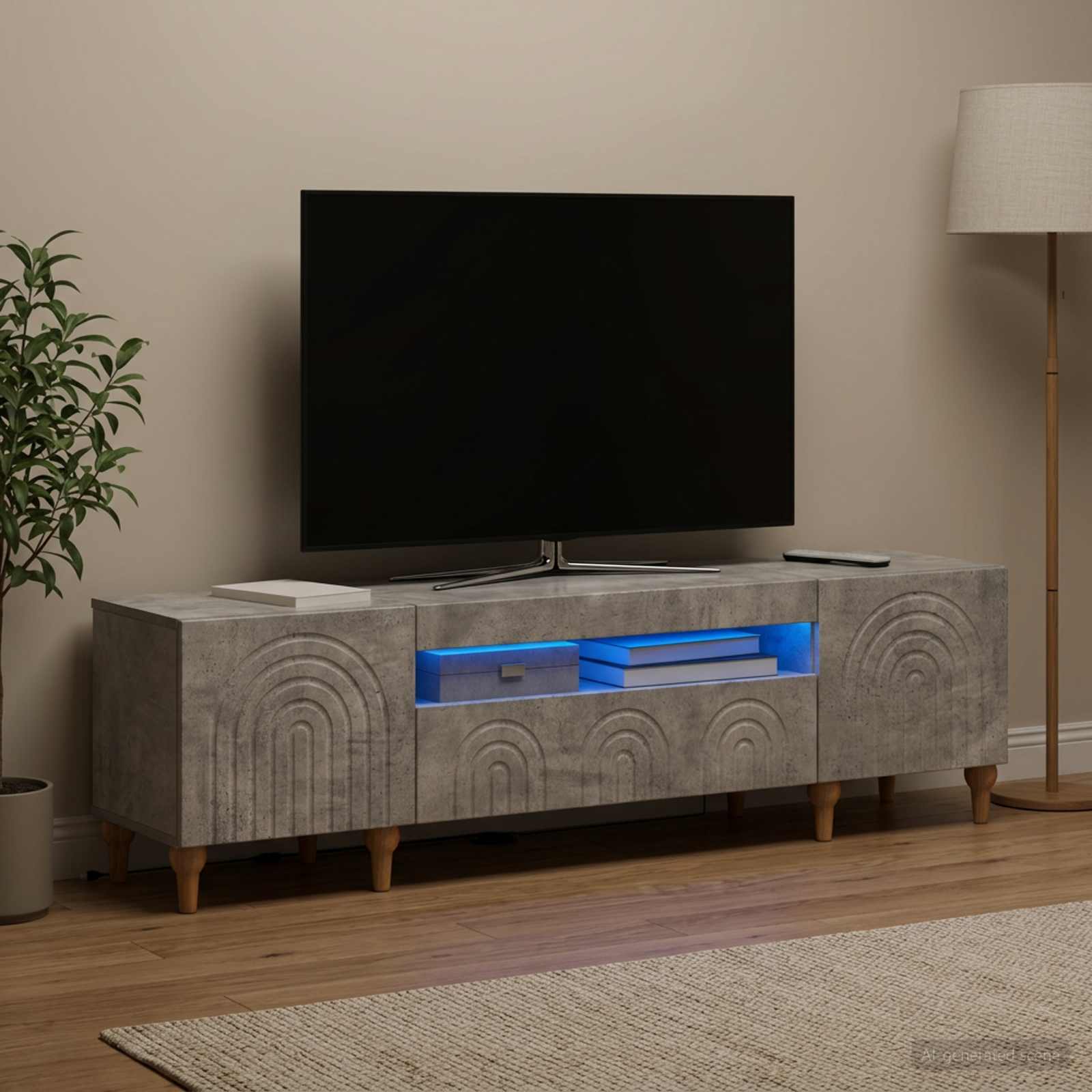 LED televizoriaus spintelė Betono pilka Apdirbta mediena