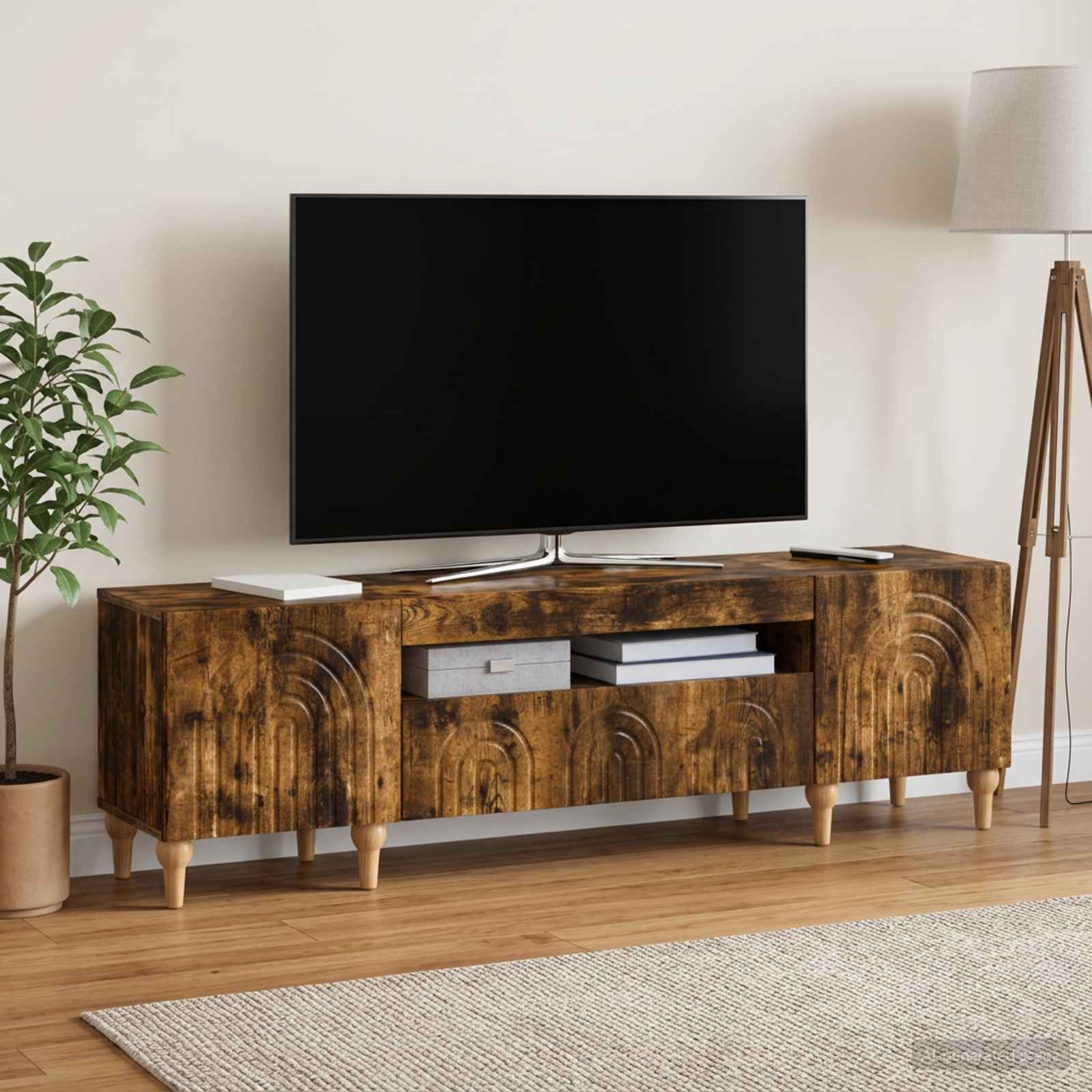 LED televizoriaus spintelė Dūminio ąžuolo Apdirbta mediena