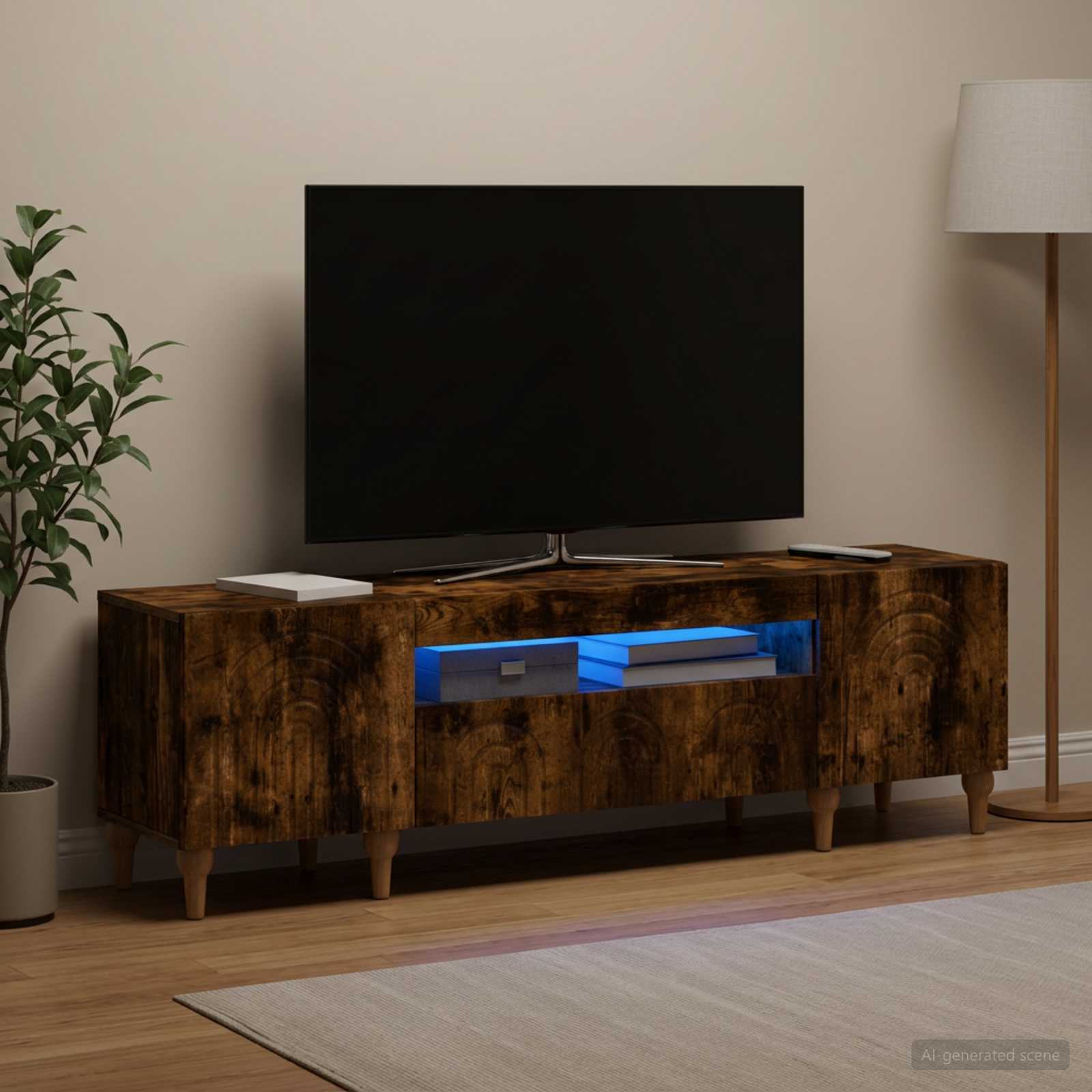 LED televizoriaus spintelė Dūminio ąžuolo Apdirbta mediena