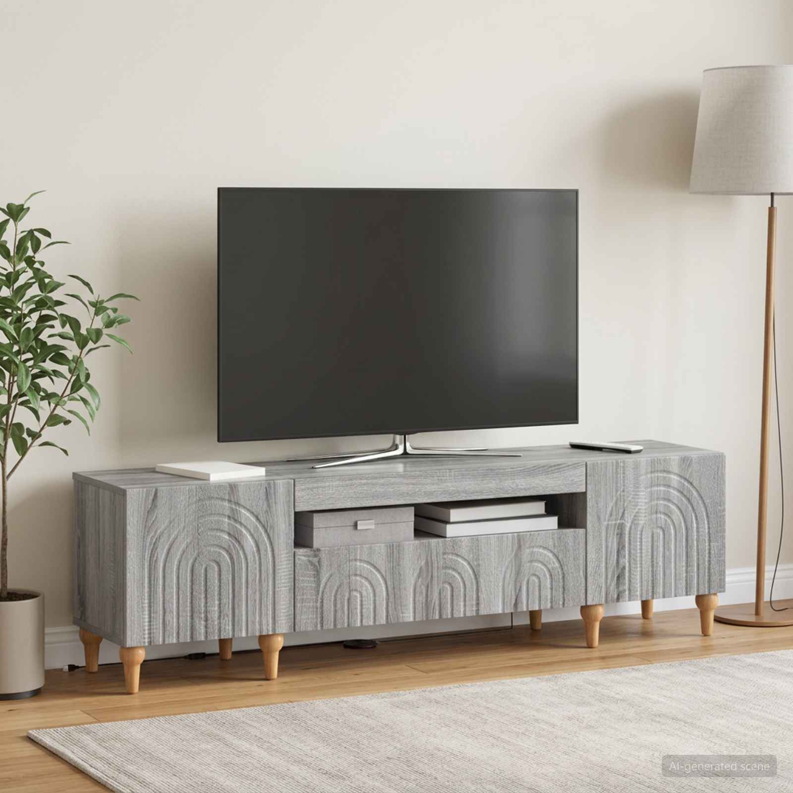LED televizoriaus spintelė Pilka Sonoma Apdirbta mediena
