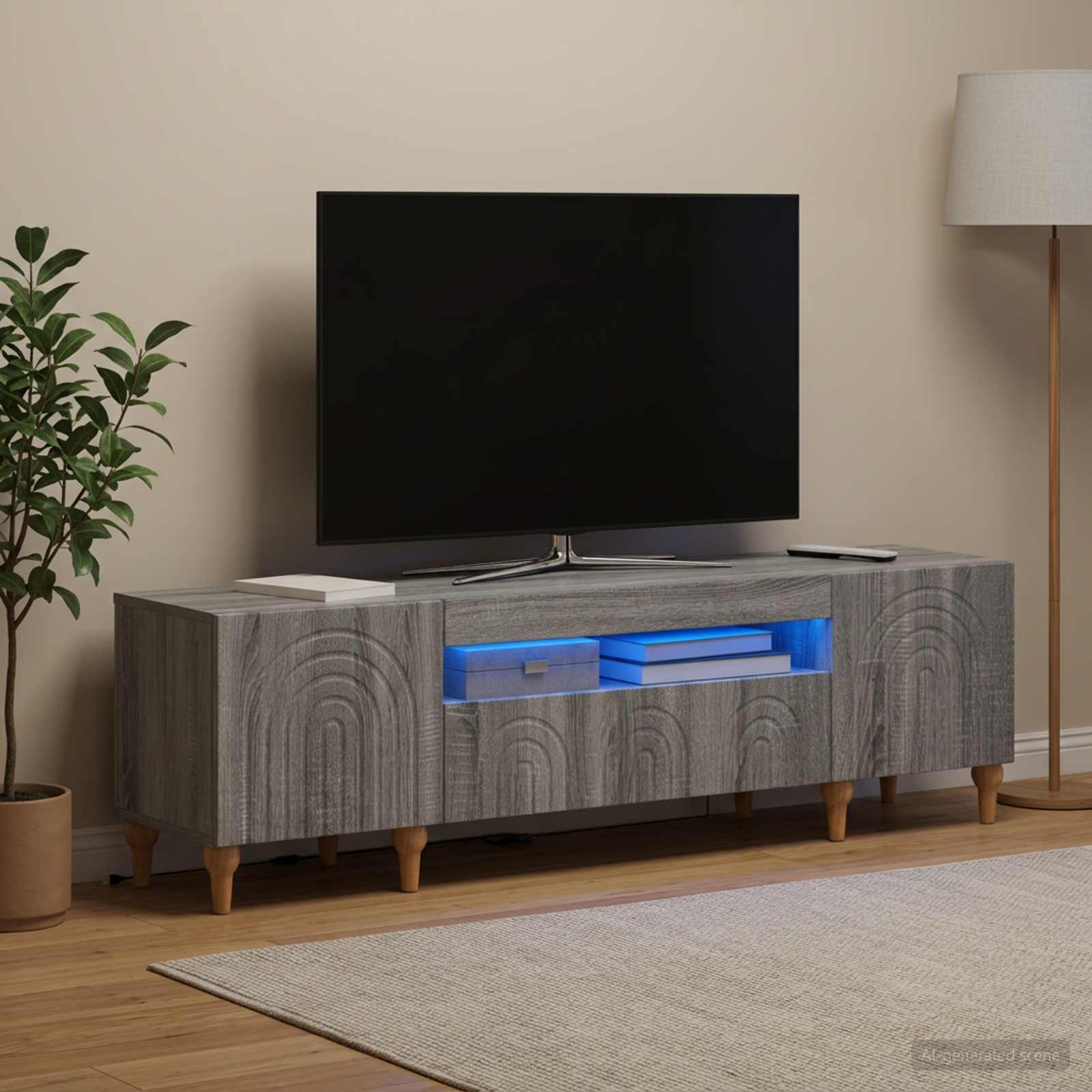 LED televizoriaus spintelė Pilka Sonoma Apdirbta mediena