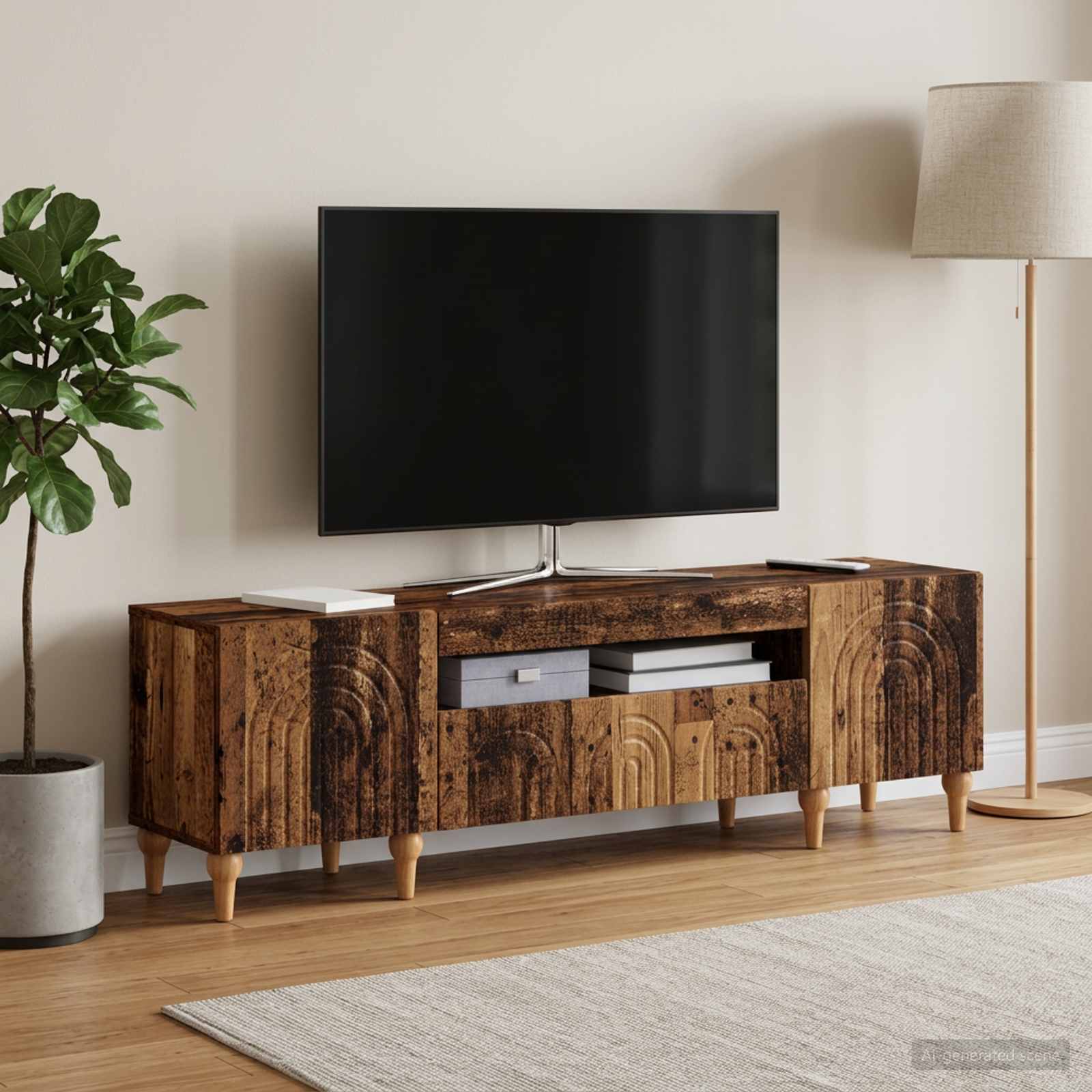 LED televizoriaus spintelė Sendintos medienos Apdirbta mediena