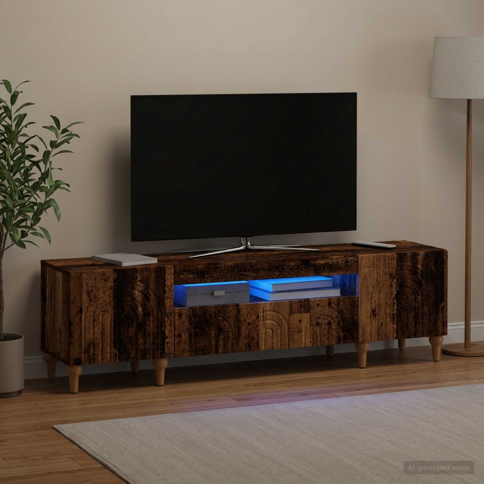 LED televizoriaus spintelė Sendintos medienos Apdirbta mediena