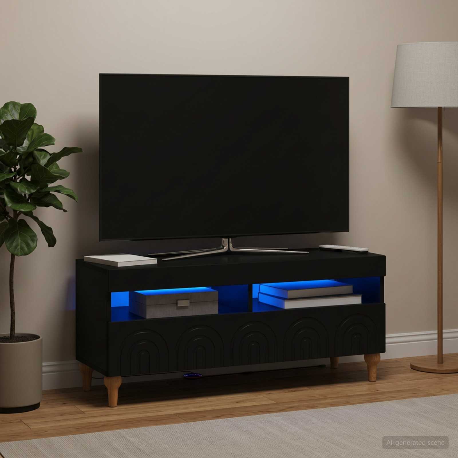 LED televizoriaus spintelė Juoda Apdirbta mediena