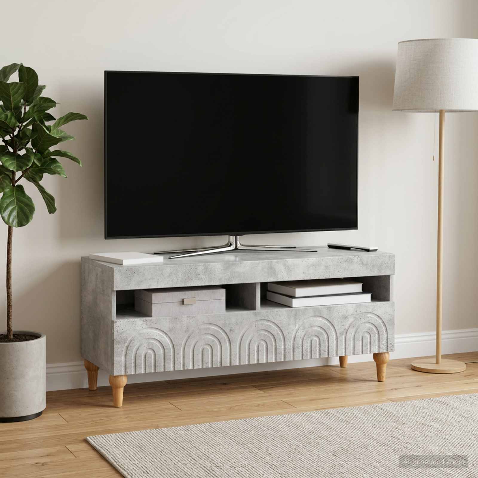 LED televizoriaus spintelė Betono pilka Apdirbta mediena