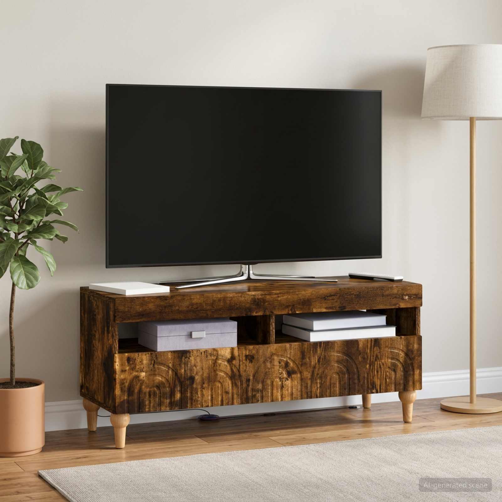 LED televizoriaus spintelė Dūminio ąžuolo Apdirbta mediena