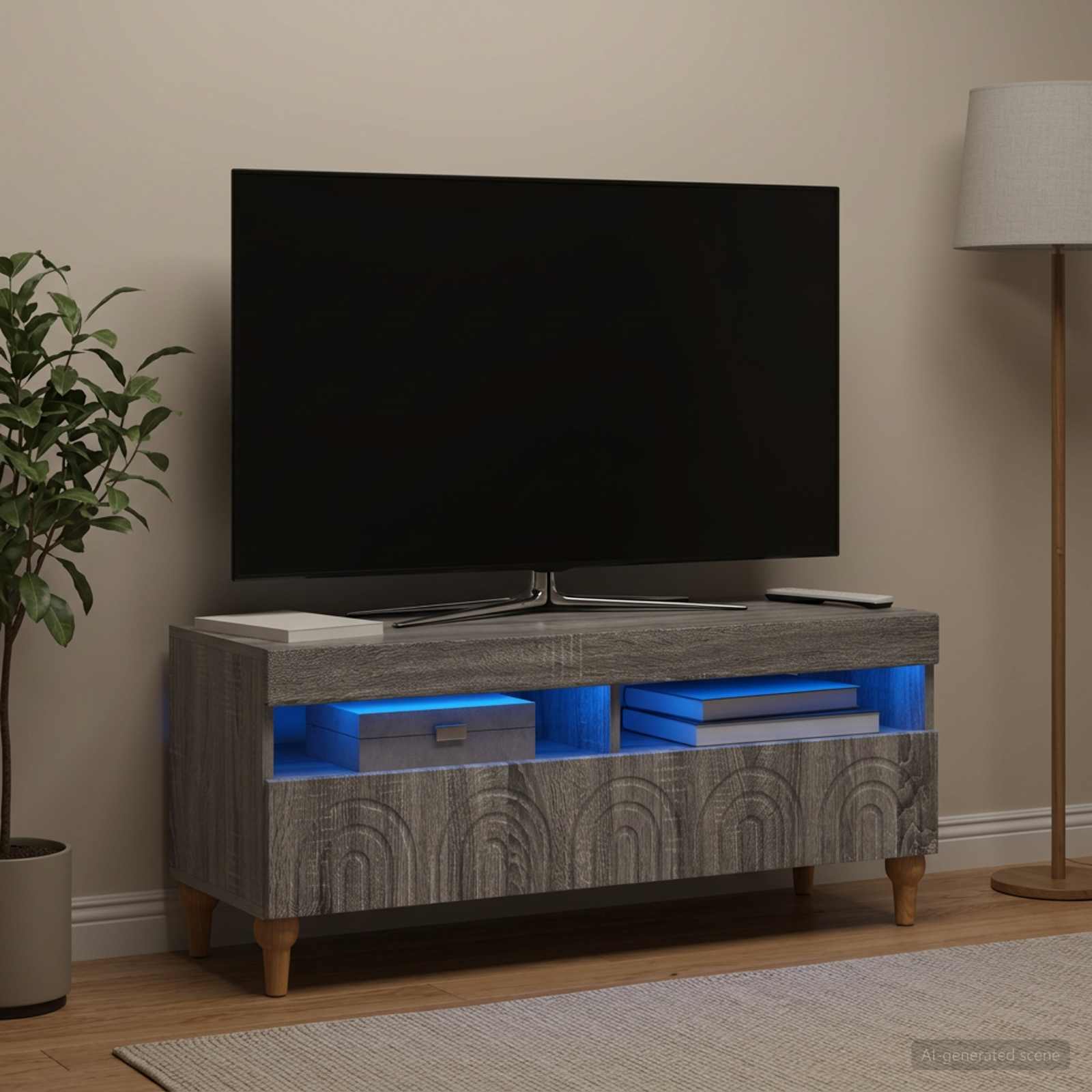 LED televizoriaus spintelė Pilka Sonoma Apdirbta mediena