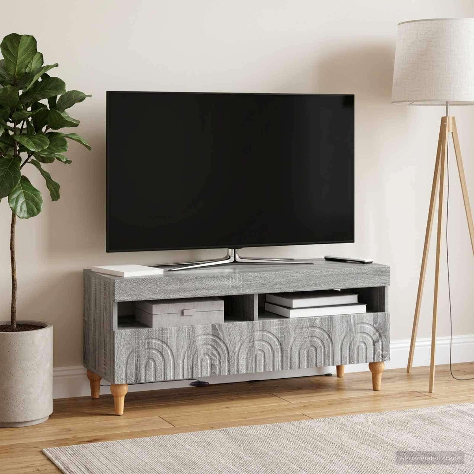 LED televizoriaus spintelė Pilka Sonoma Apdirbta mediena