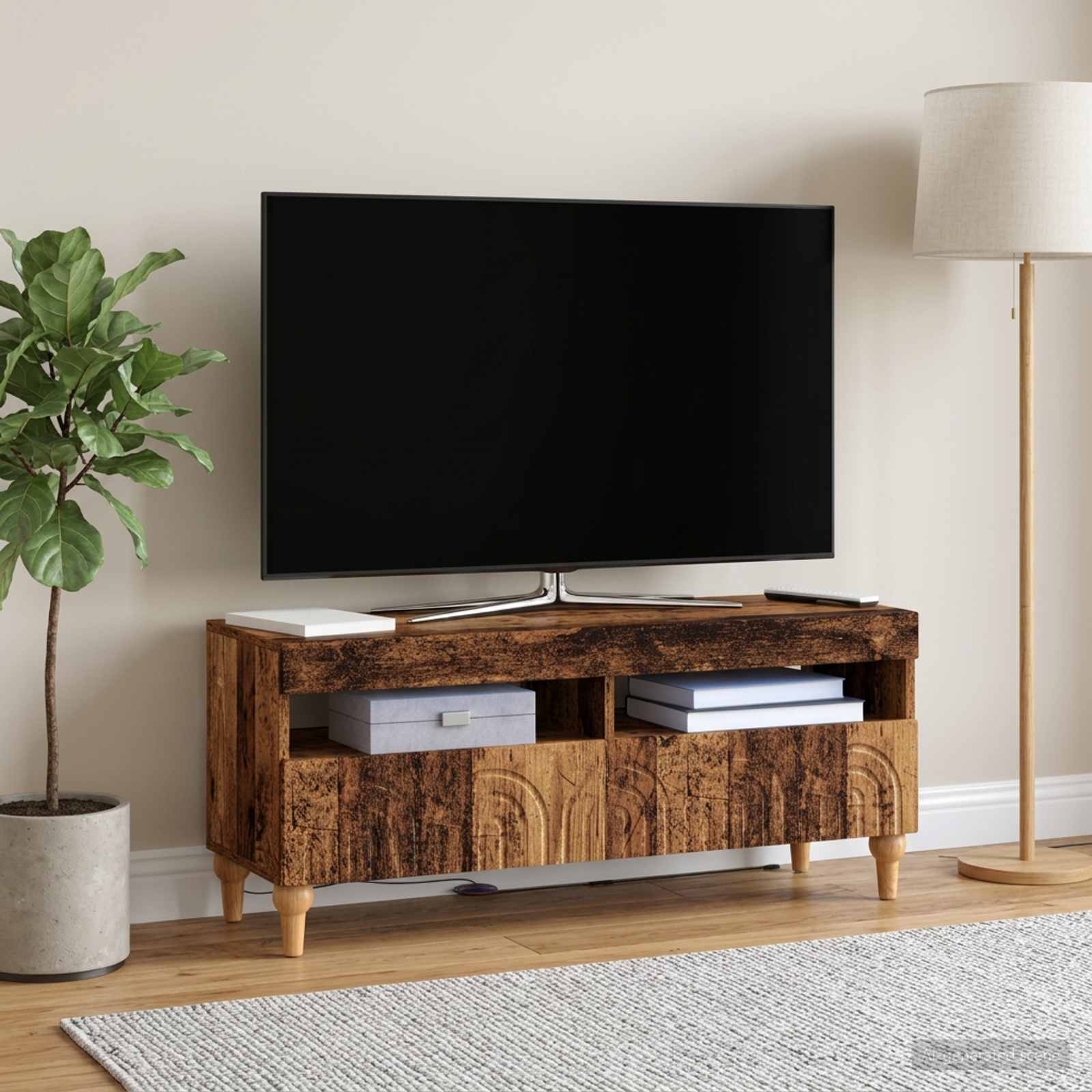 LED televizoriaus spintelė Sendintos medienos Apdirbta mediena