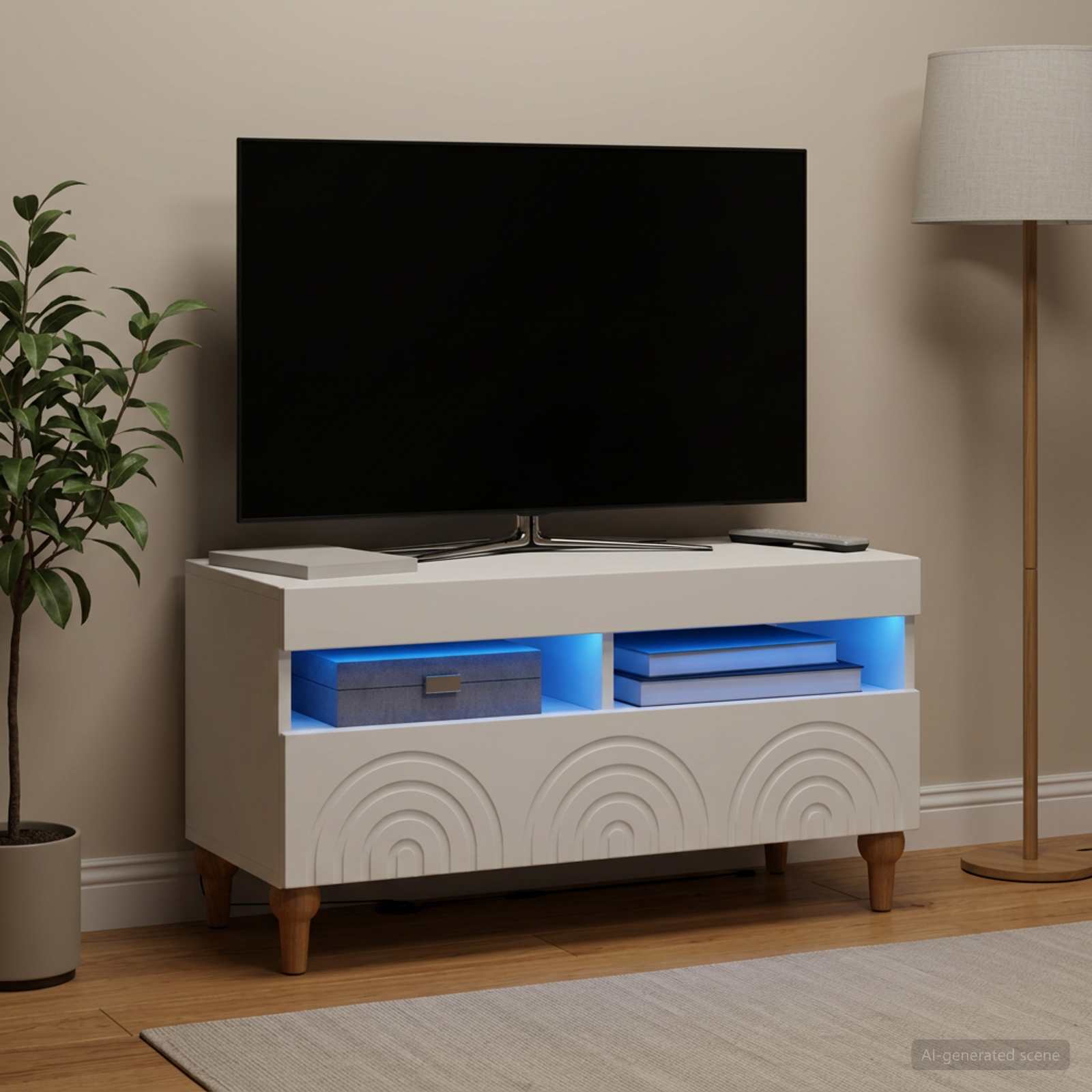LED televizoriaus spintelė Balta Apdirbta mediena