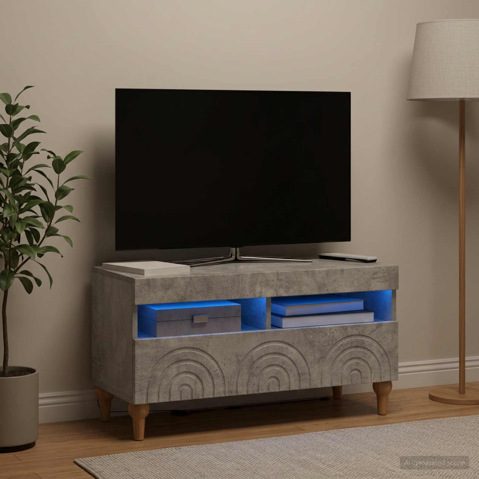 LED televizoriaus spintelė Betono pilka Apdirbta mediena