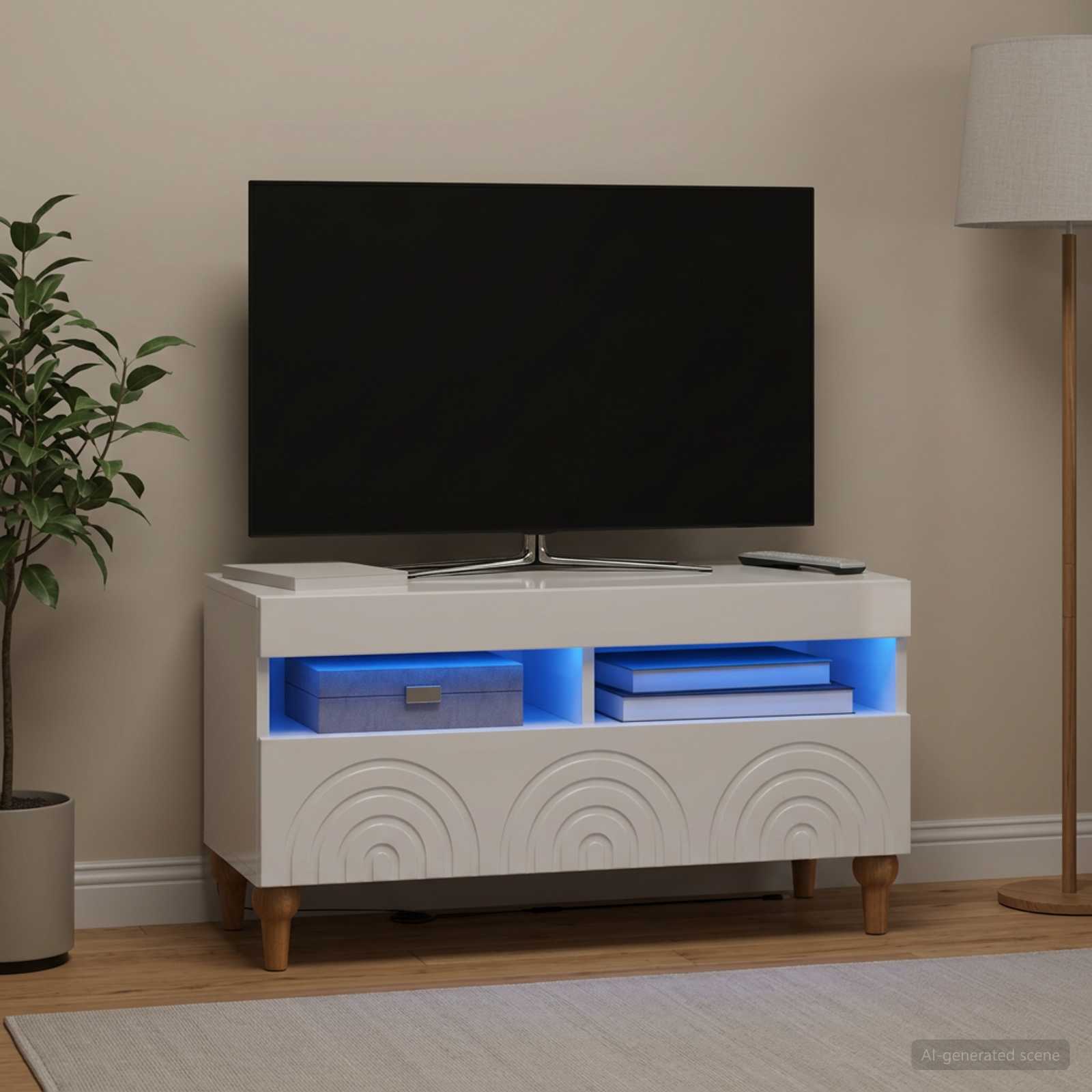 LED televizoriaus spintelė Itin blizgi balta Apdirbta mediena