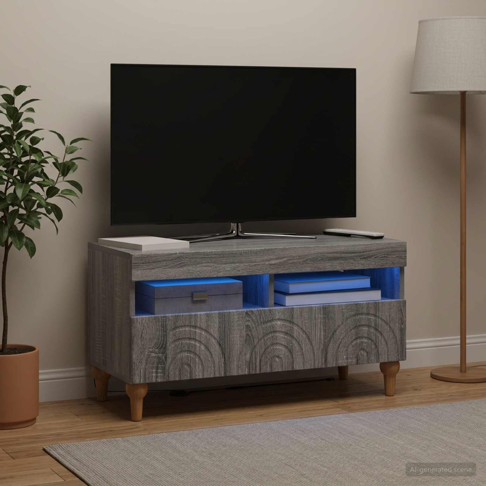 LED televizoriaus spintelė Pilka Sonoma Apdirbta mediena