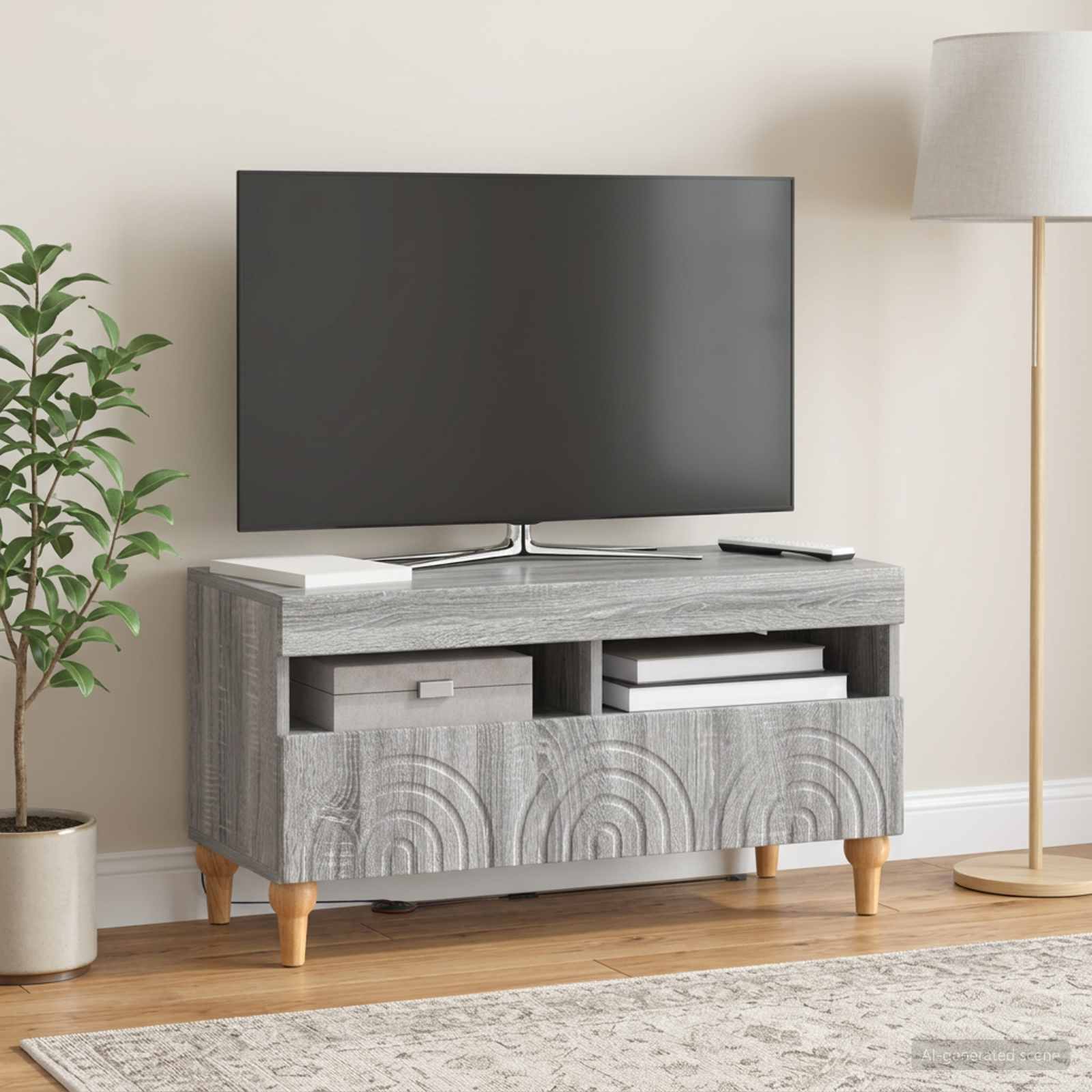 LED televizoriaus spintelė Pilka Sonoma Apdirbta mediena