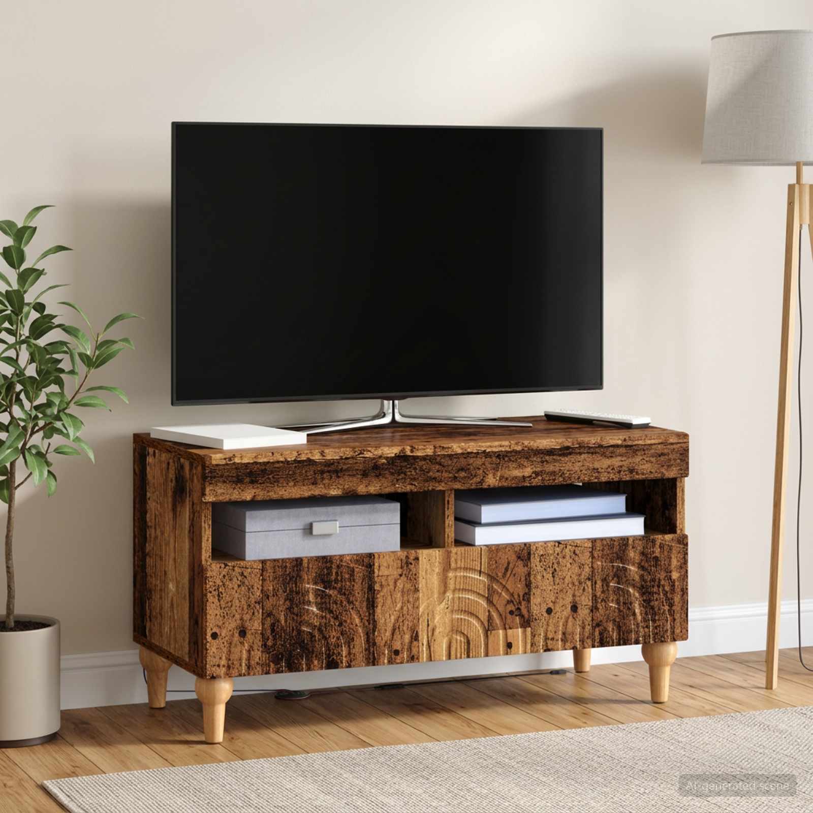 LED televizoriaus spintelė Sendintos medienos Apdirbta mediena