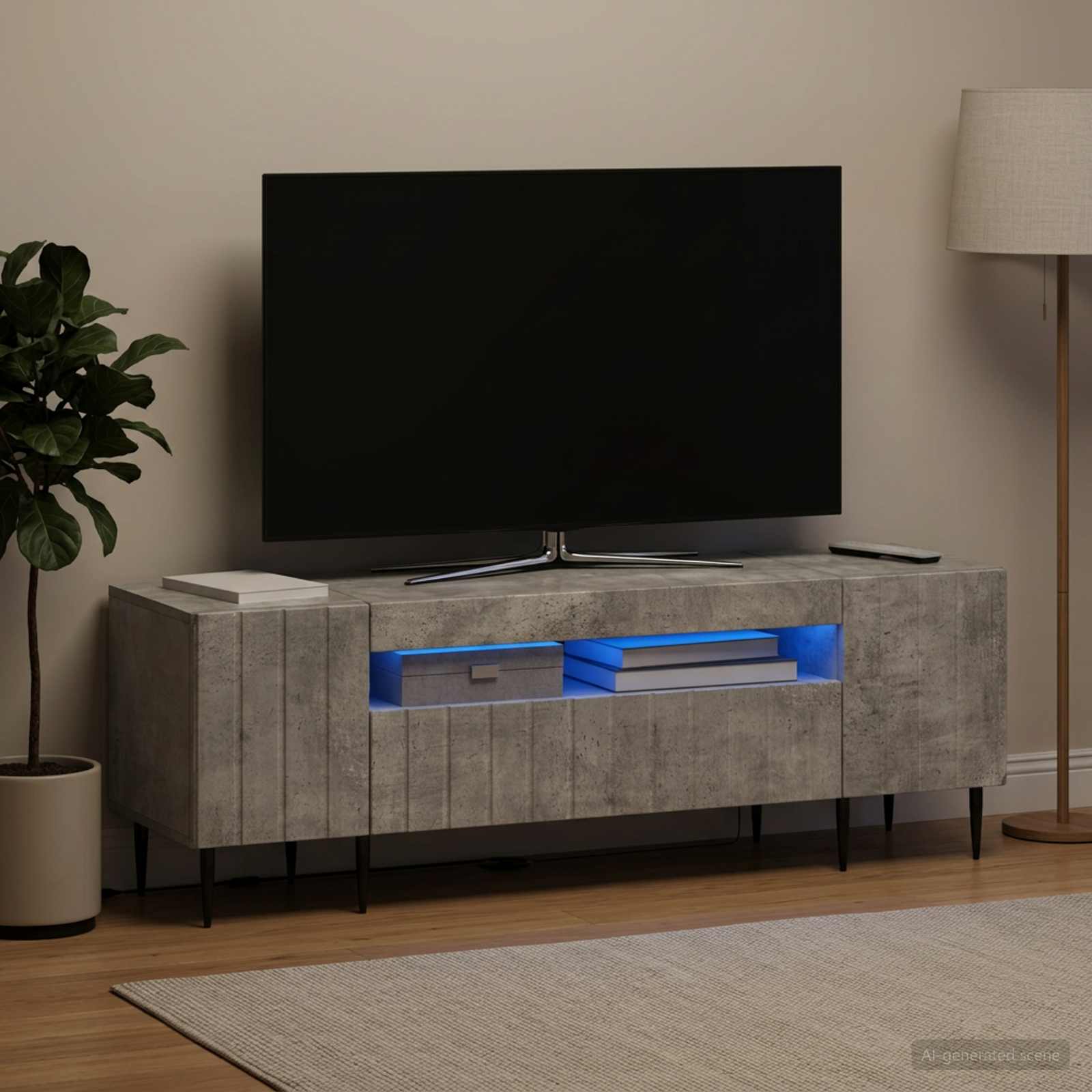 LED televizoriaus spintelė Betono pilka Apdirbta mediena