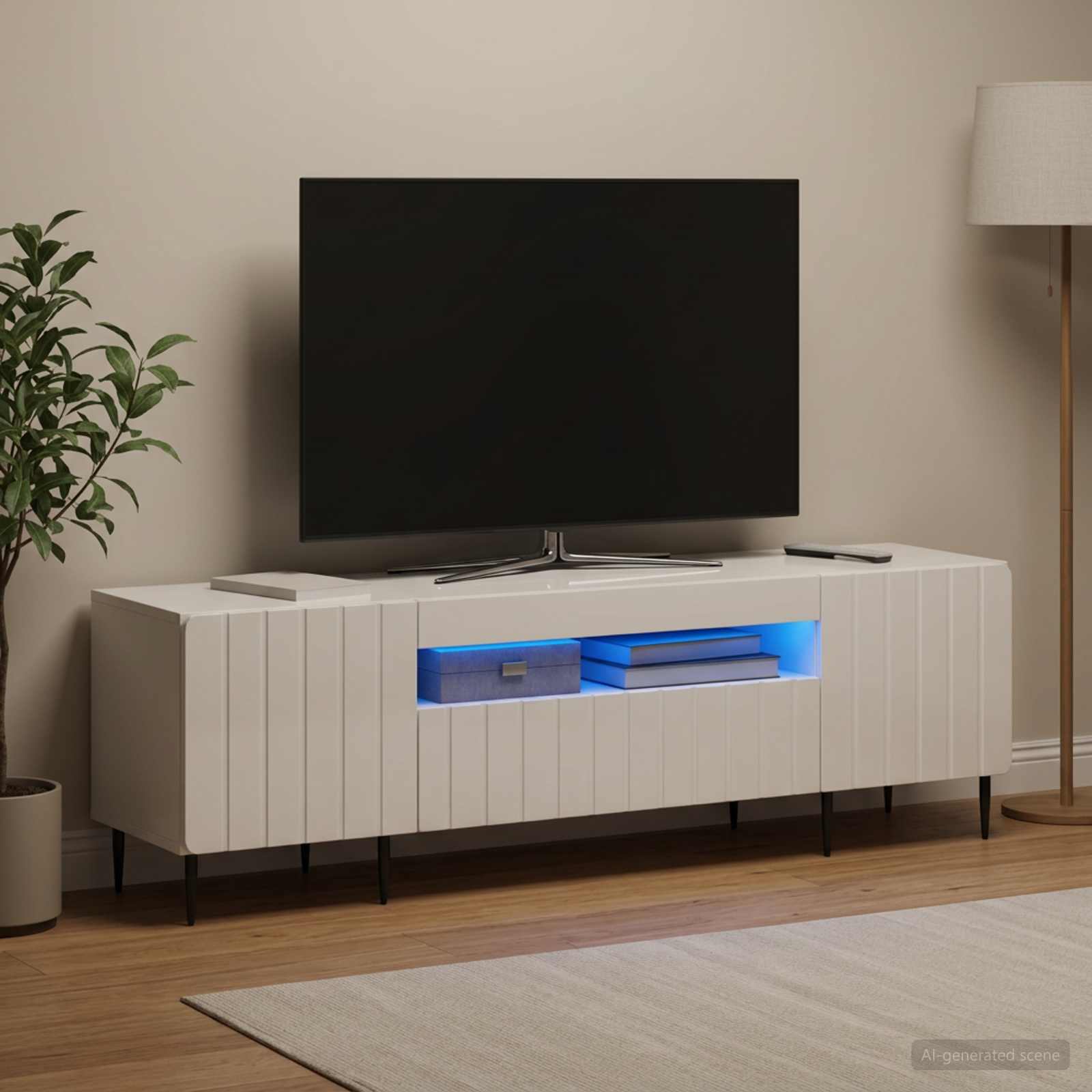 LED televizoriaus spintelė Itin blizgi balta Apdirbta mediena