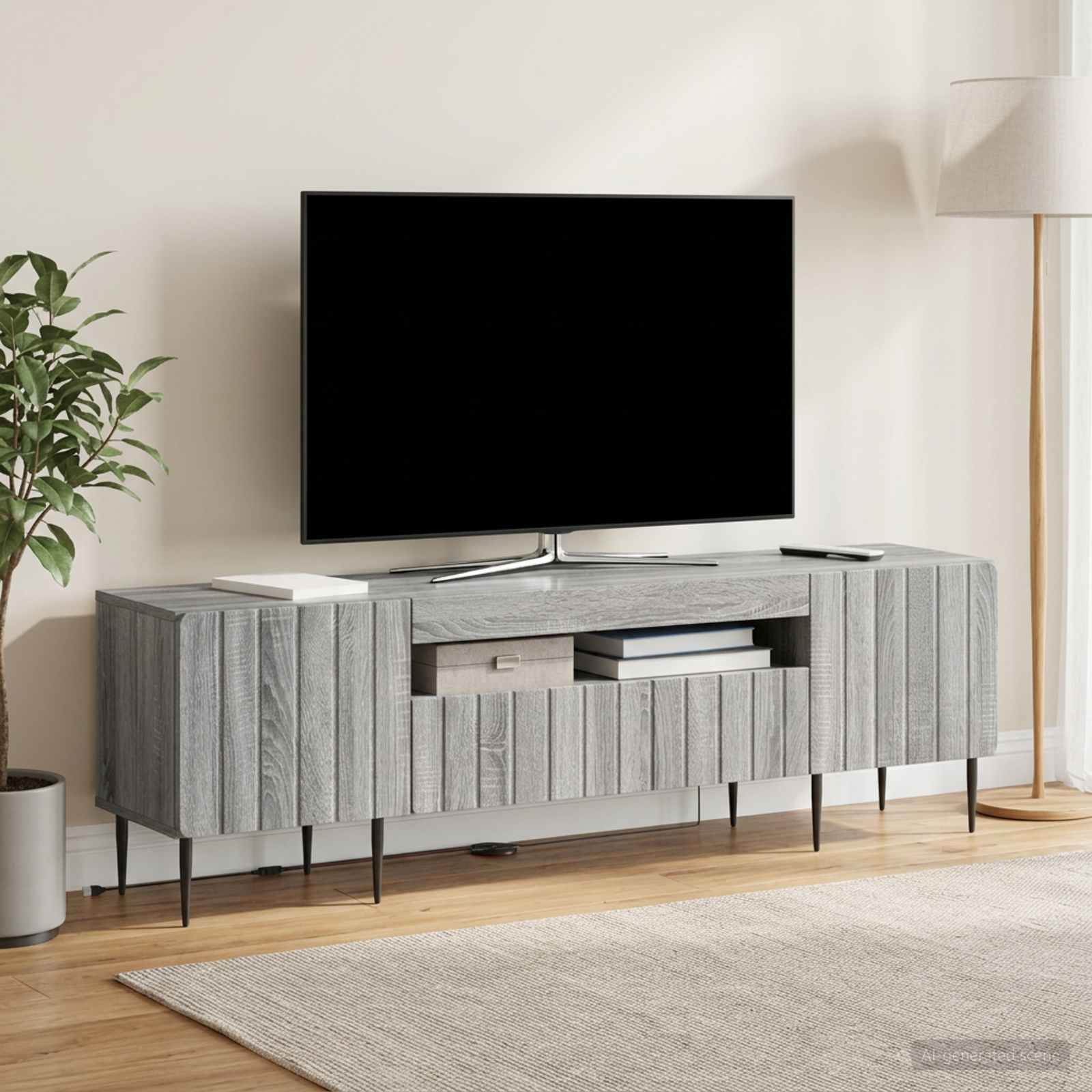 LED televizoriaus spintelė Pilka Sonoma Apdirbta mediena