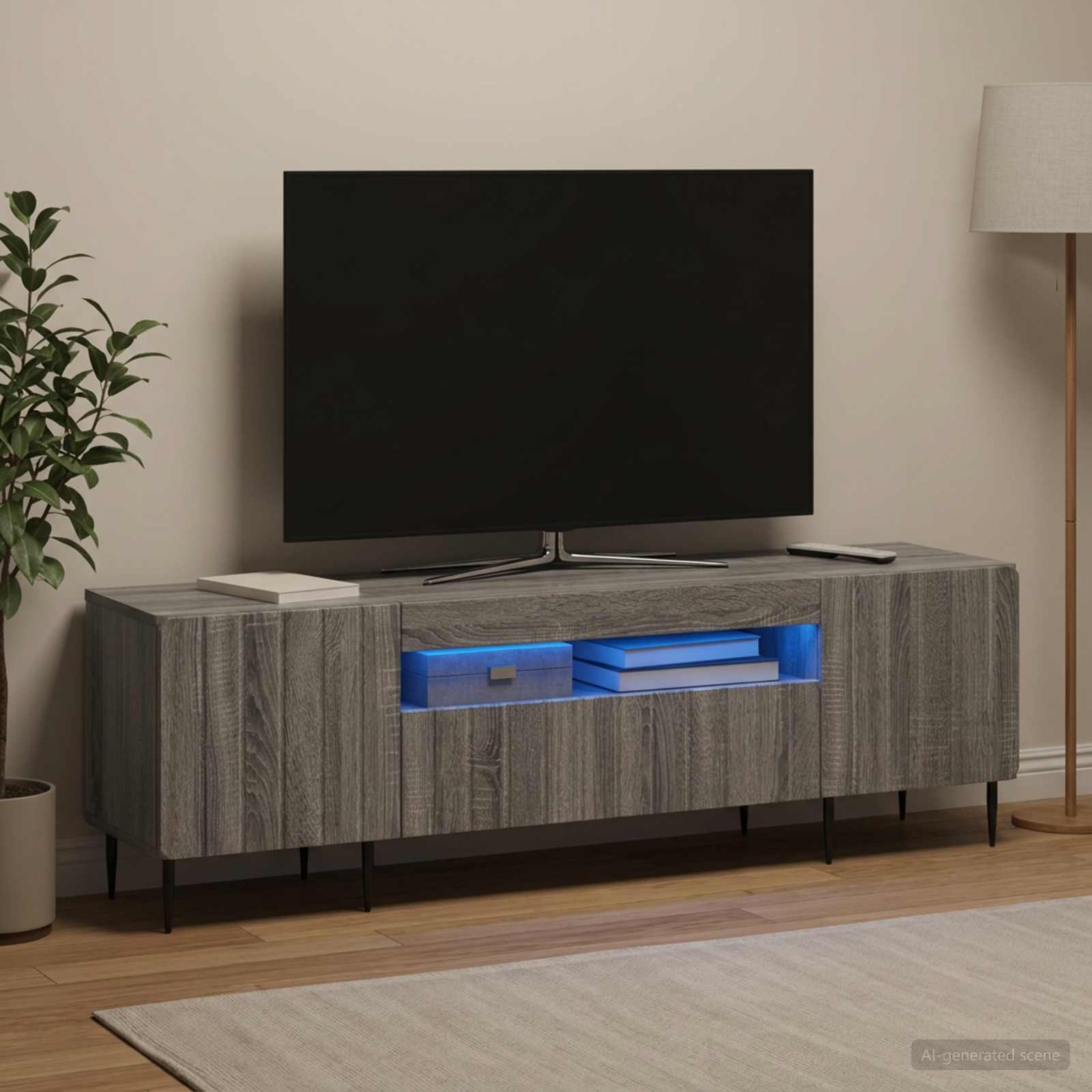 LED televizoriaus spintelė Pilka Sonoma Apdirbta mediena
