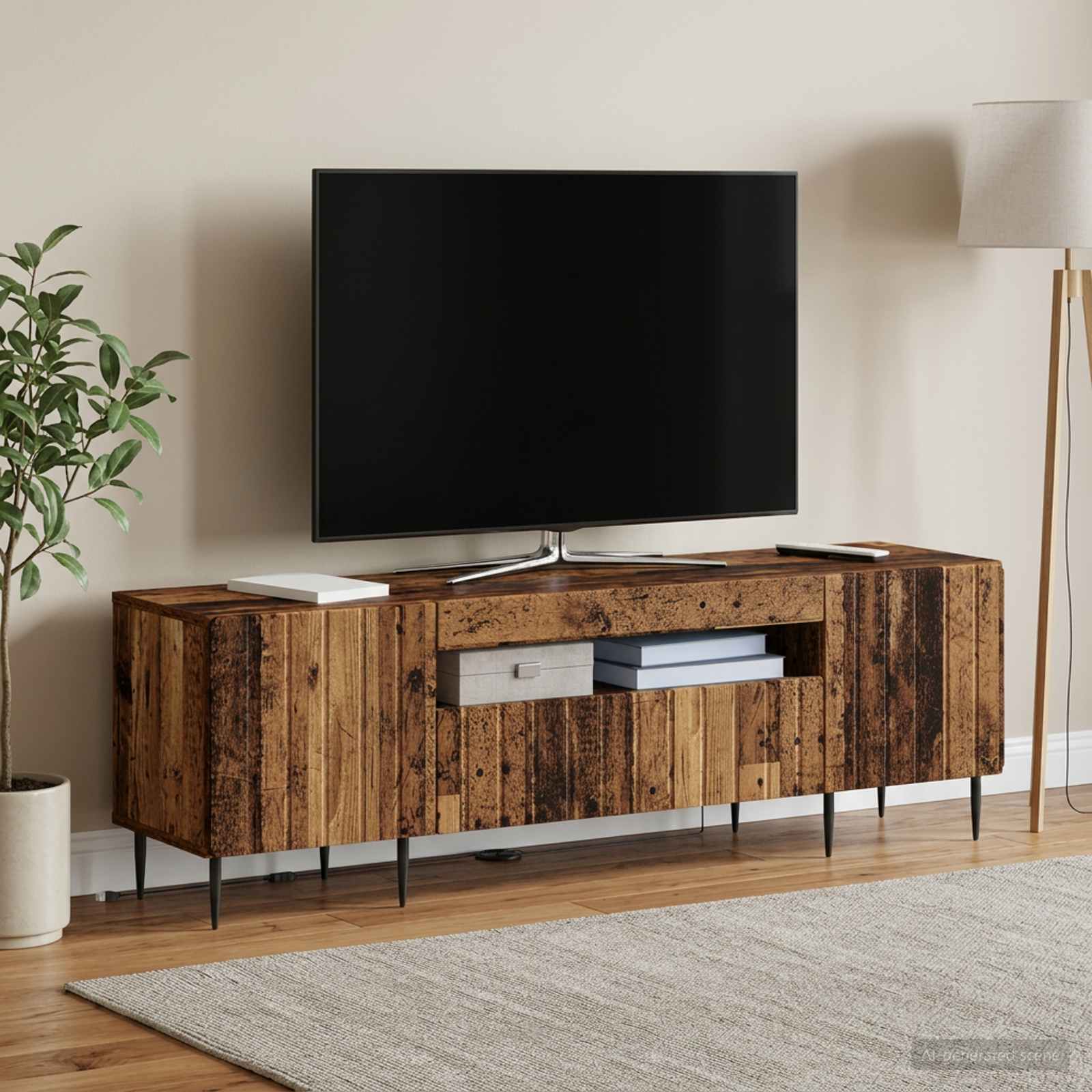LED televizoriaus spintelė Sendintos medienos Apdirbta mediena