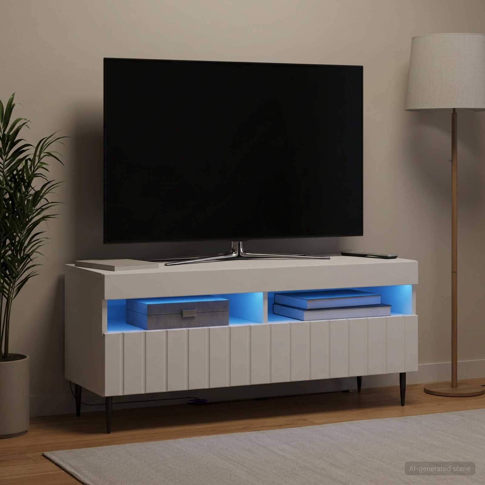 LED televizoriaus spintelė Balta Apdirbta mediena