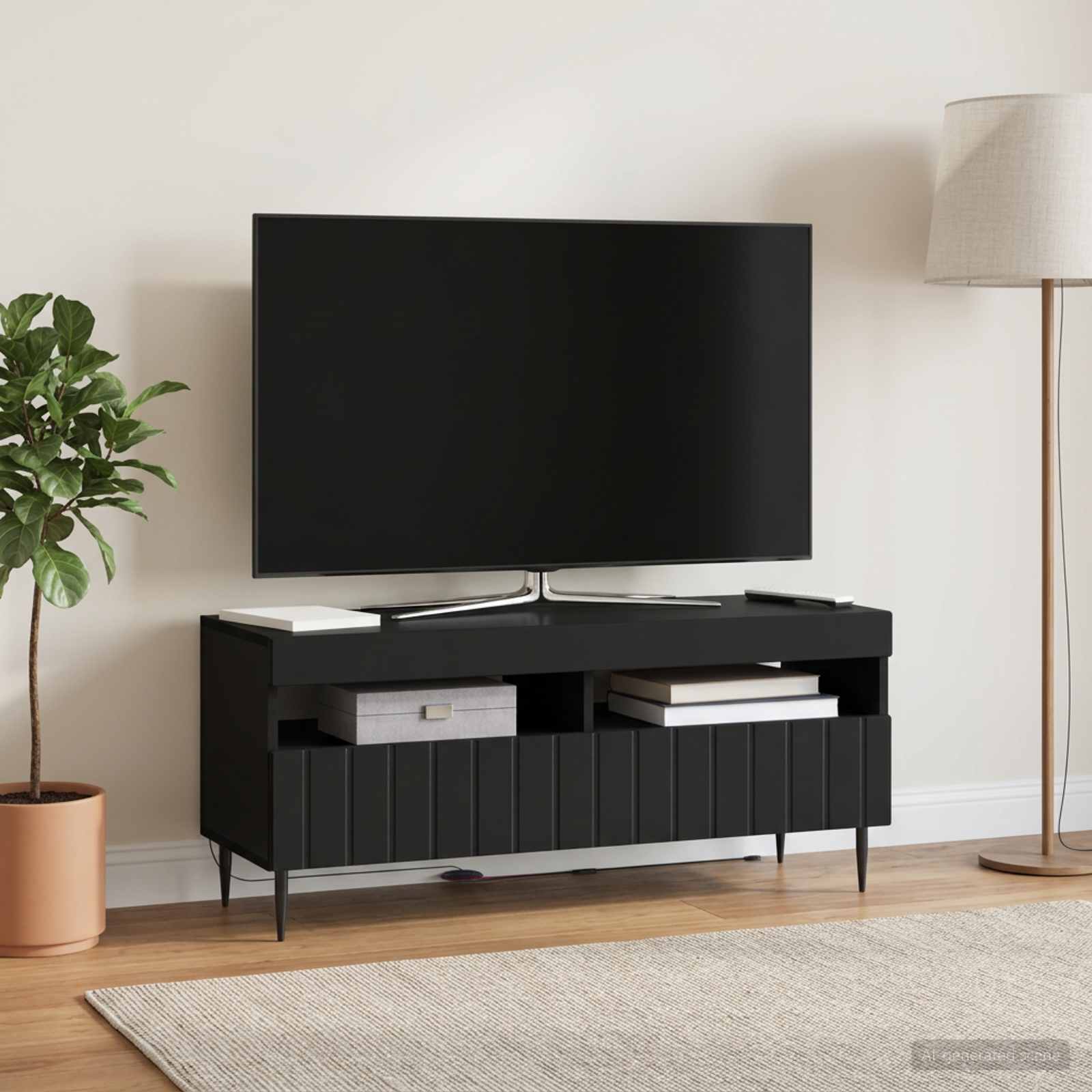 LED televizoriaus spintelė Juoda Apdirbta mediena