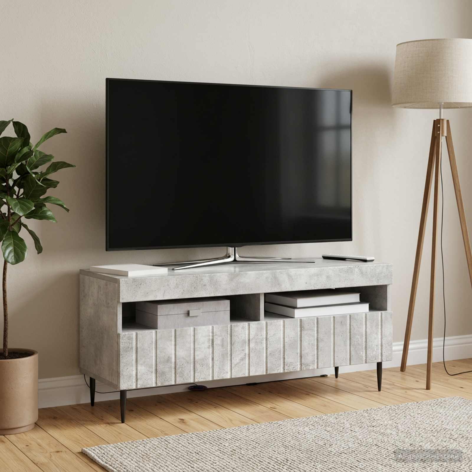 LED televizoriaus spintelė Betono pilka Apdirbta mediena