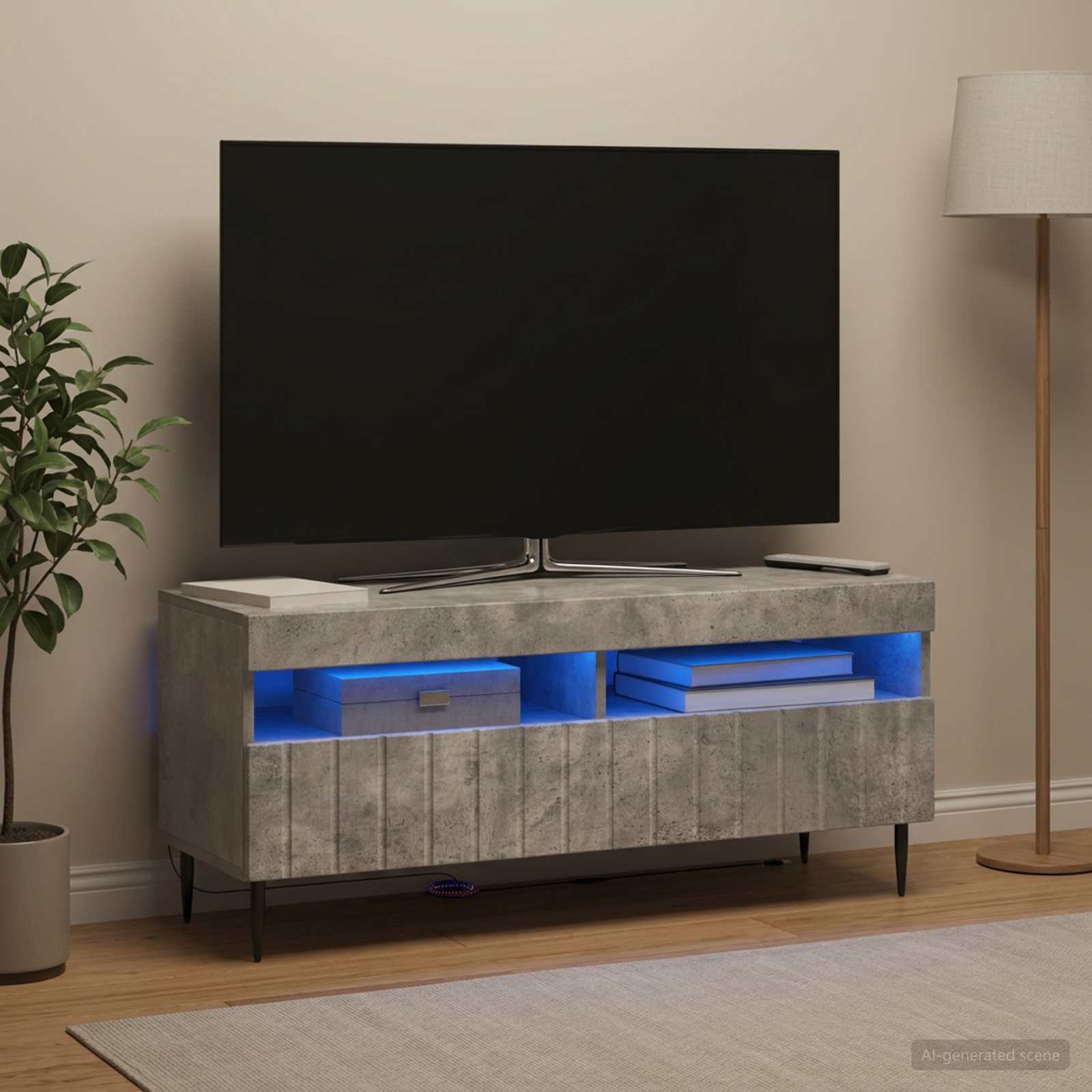 LED televizoriaus spintelė Betono pilka Apdirbta mediena