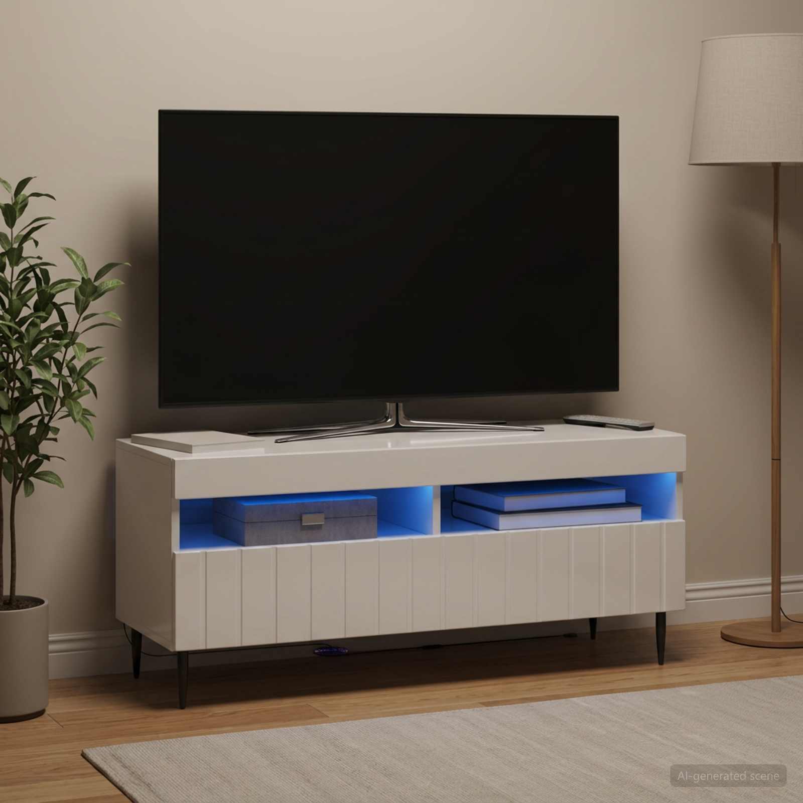 LED televizoriaus spintelė Itin blizgi balta Apdirbta mediena
