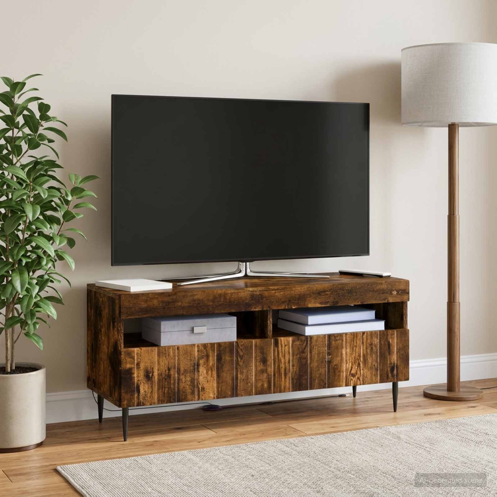 LED televizoriaus spintelė Dūminio ąžuolo Apdirbta mediena