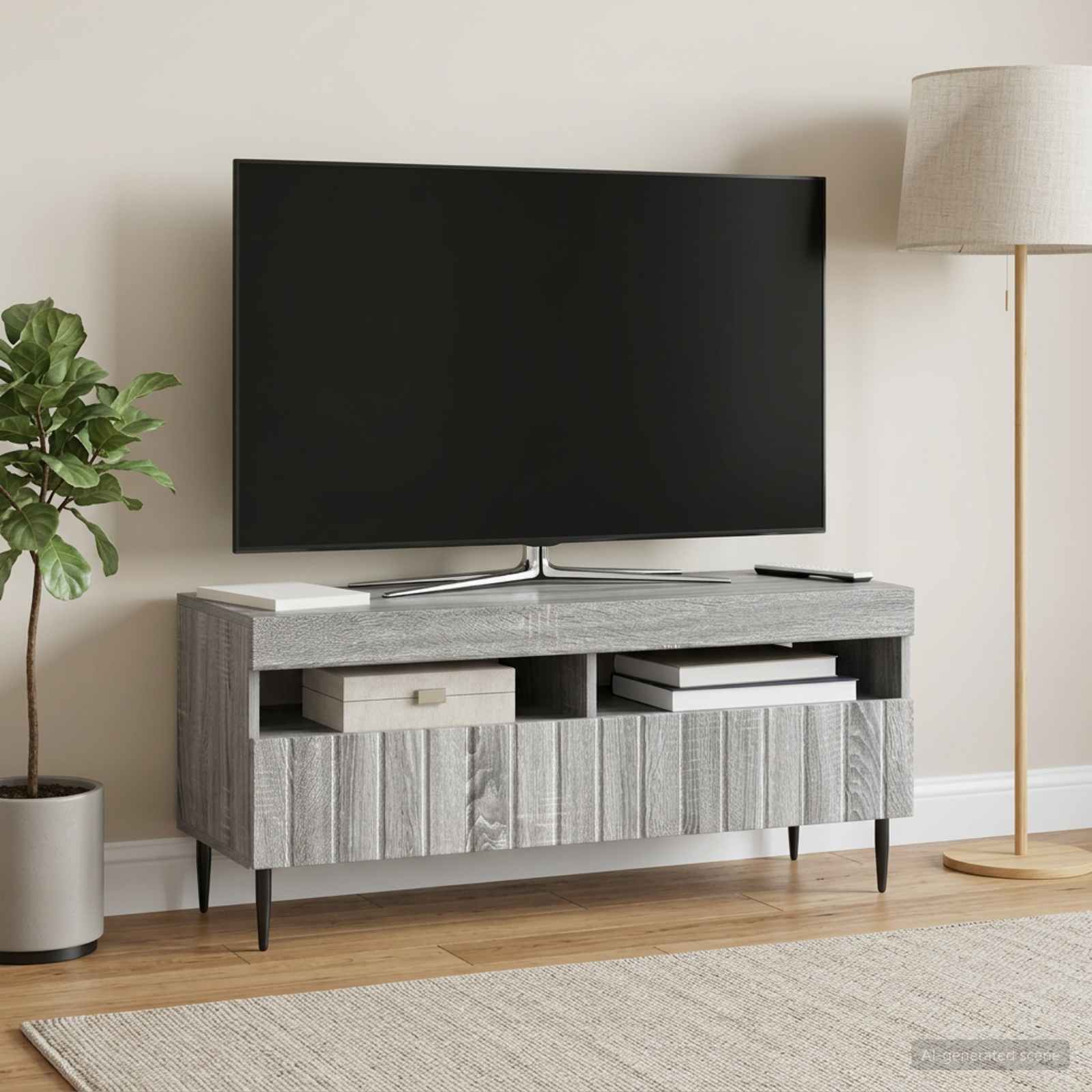 LED televizoriaus spintelė Pilka Sonoma Apdirbta mediena