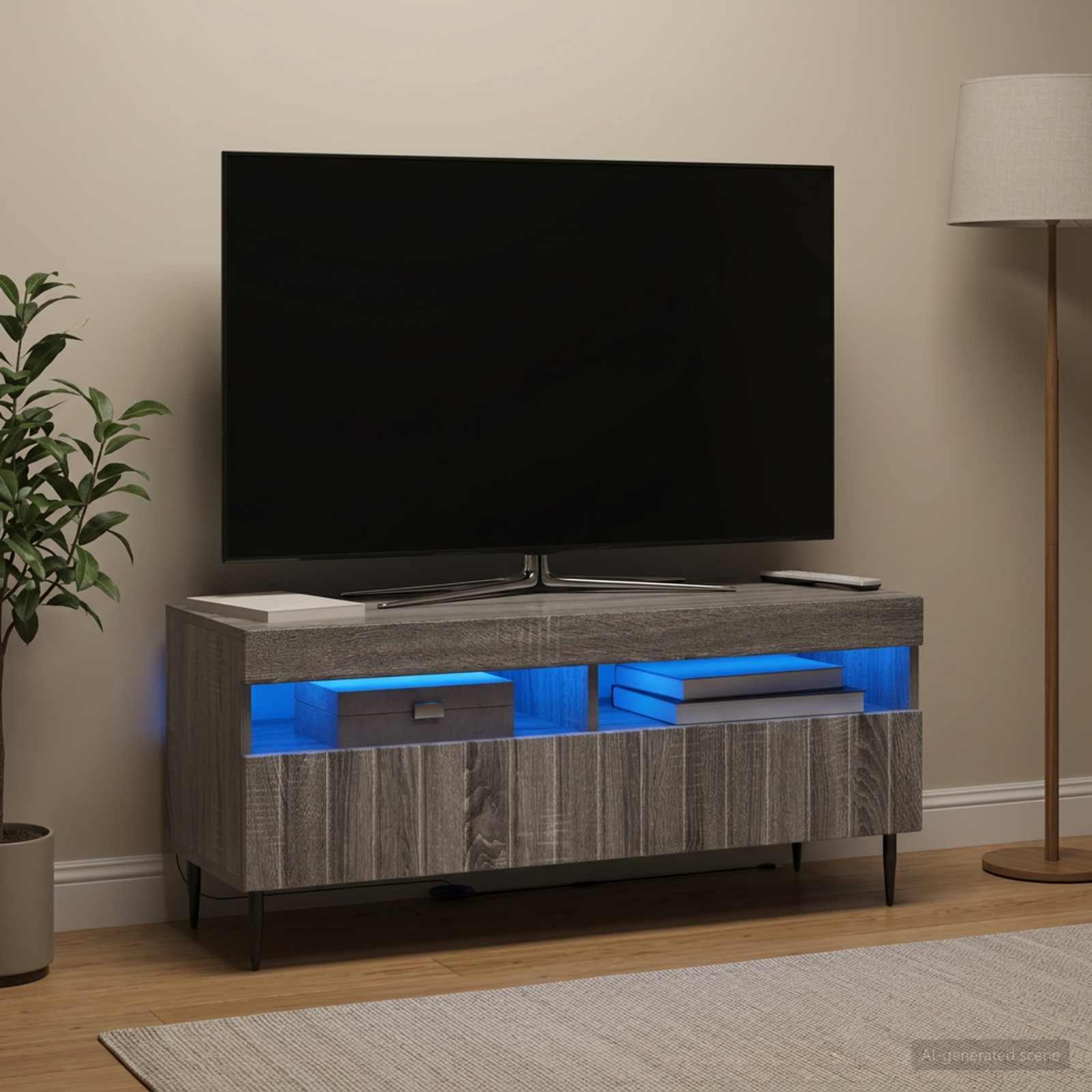 LED televizoriaus spintelė Pilka Sonoma Apdirbta mediena
