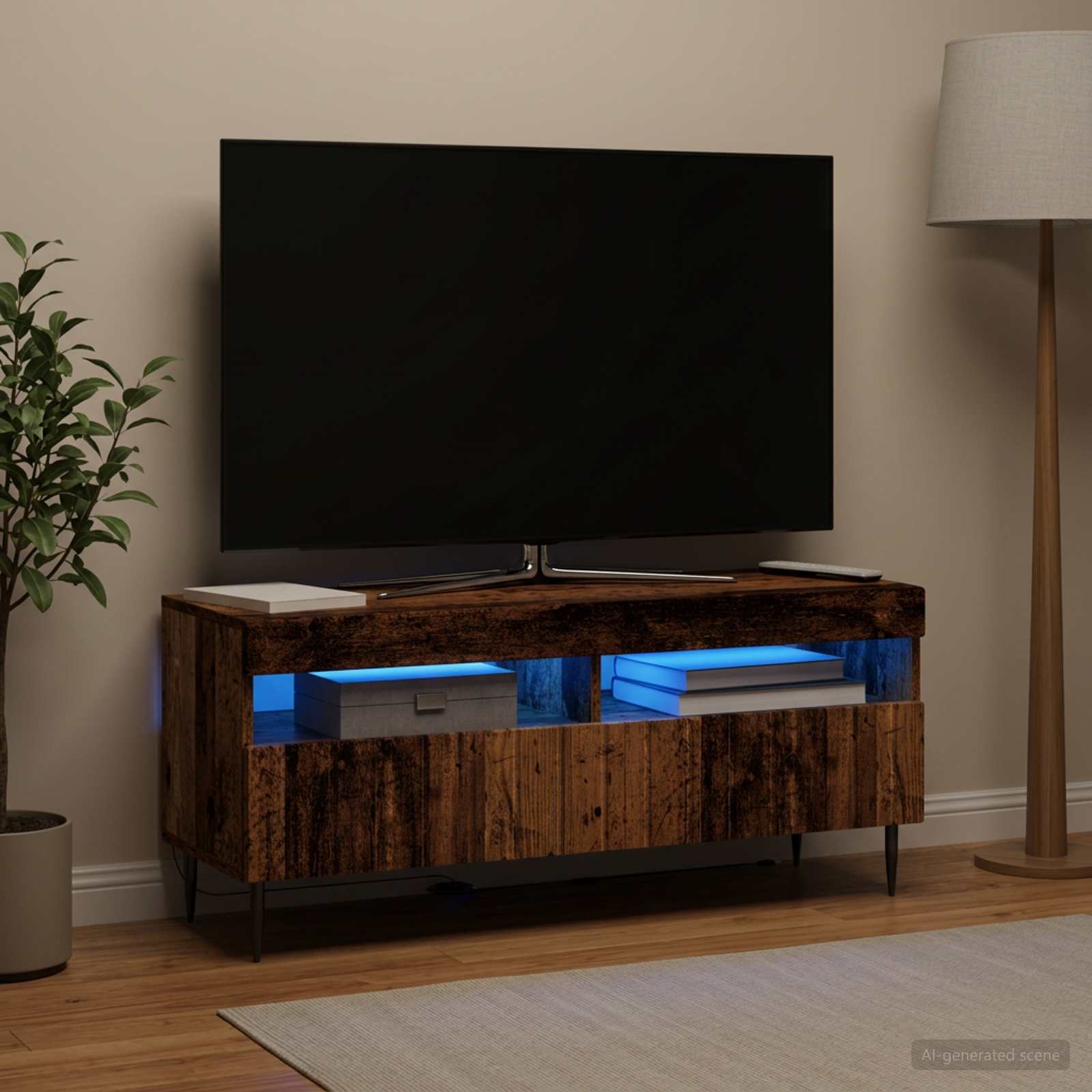 LED televizoriaus spintelė Sendintos medienos Apdirbta mediena