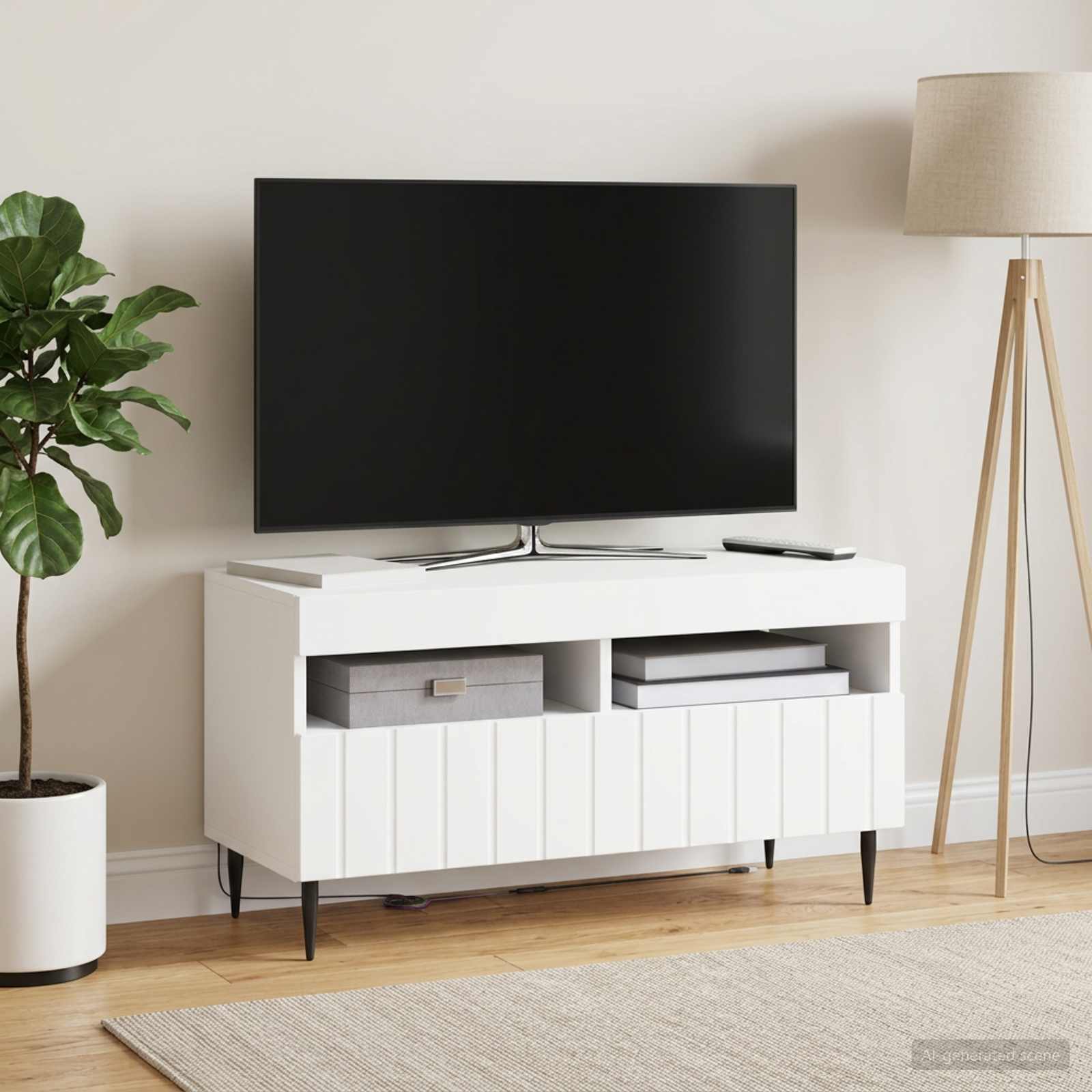 LED televizoriaus spintelė Balta Apdirbta mediena
