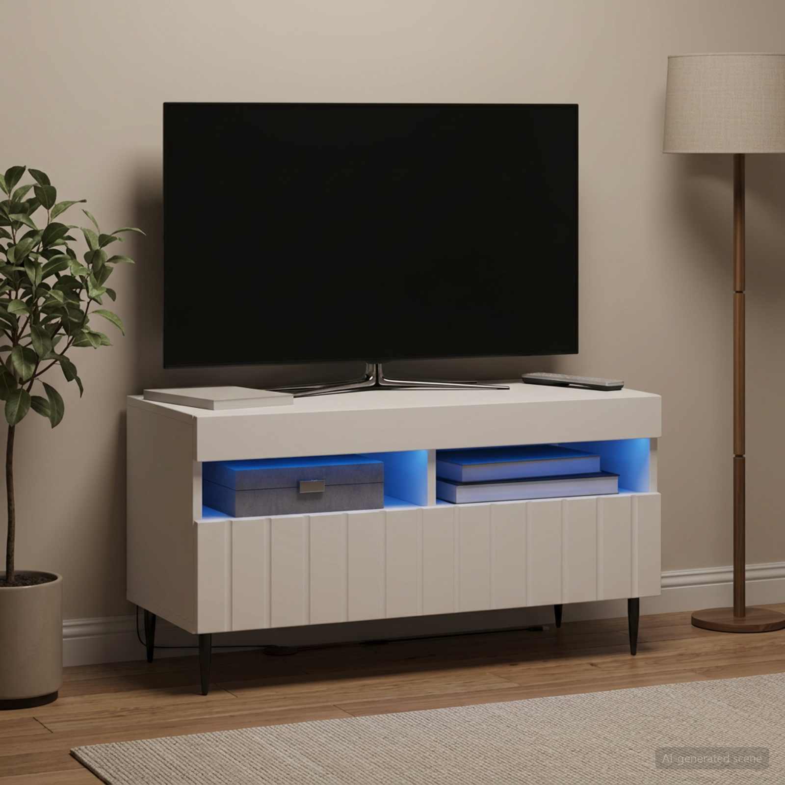 LED televizoriaus spintelė Balta Apdirbta mediena
