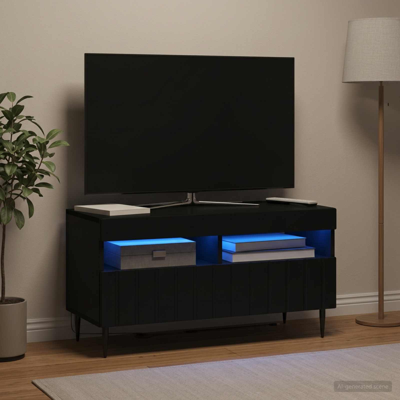 LED televizoriaus spintelė Juoda Apdirbta mediena